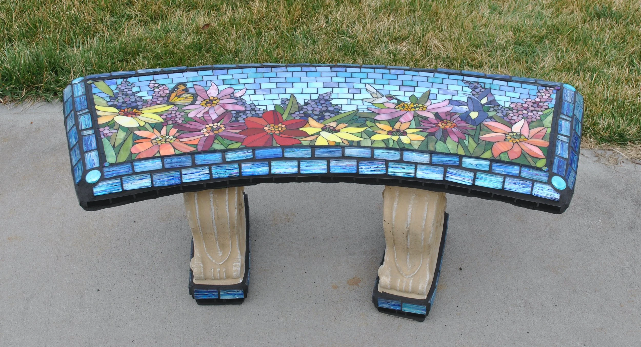 mosaic garden benches — brendapokornymosaics.com
