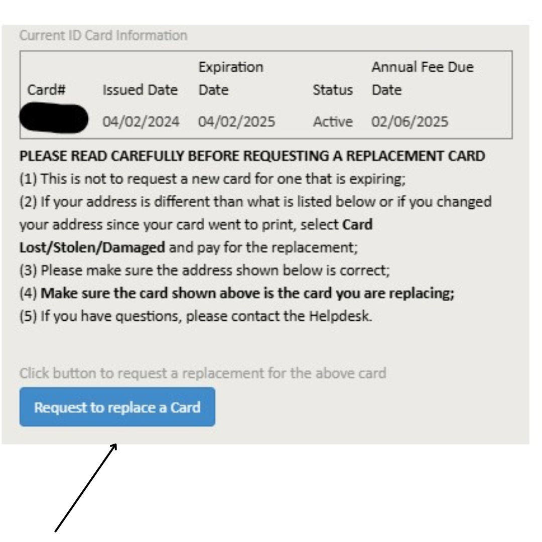 Request replacement card button