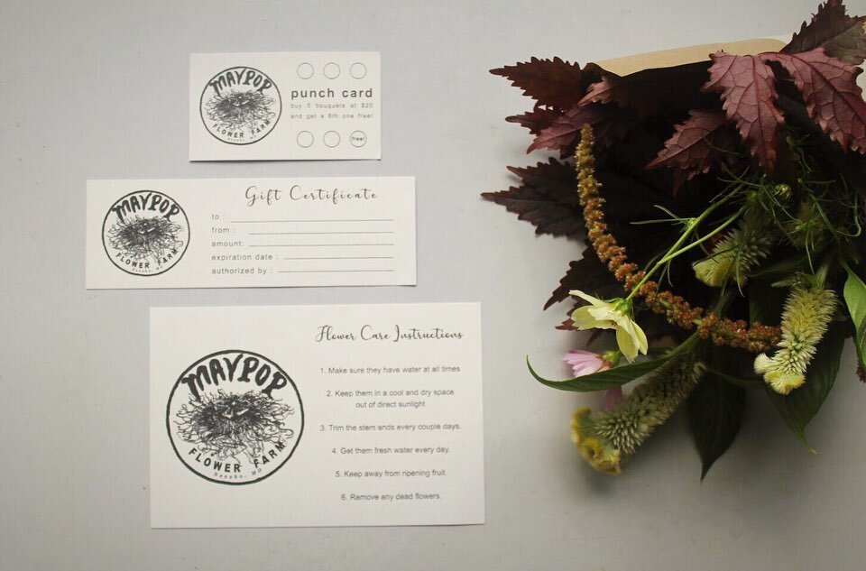 Maypop Flower Farm is now offering gift certificates, flower care instructions, and punch cards! Buy 5 large bouquets, get your 6th free! We only have a few more weeks left of the season before frost when all these beautiful flowers die, so come meet