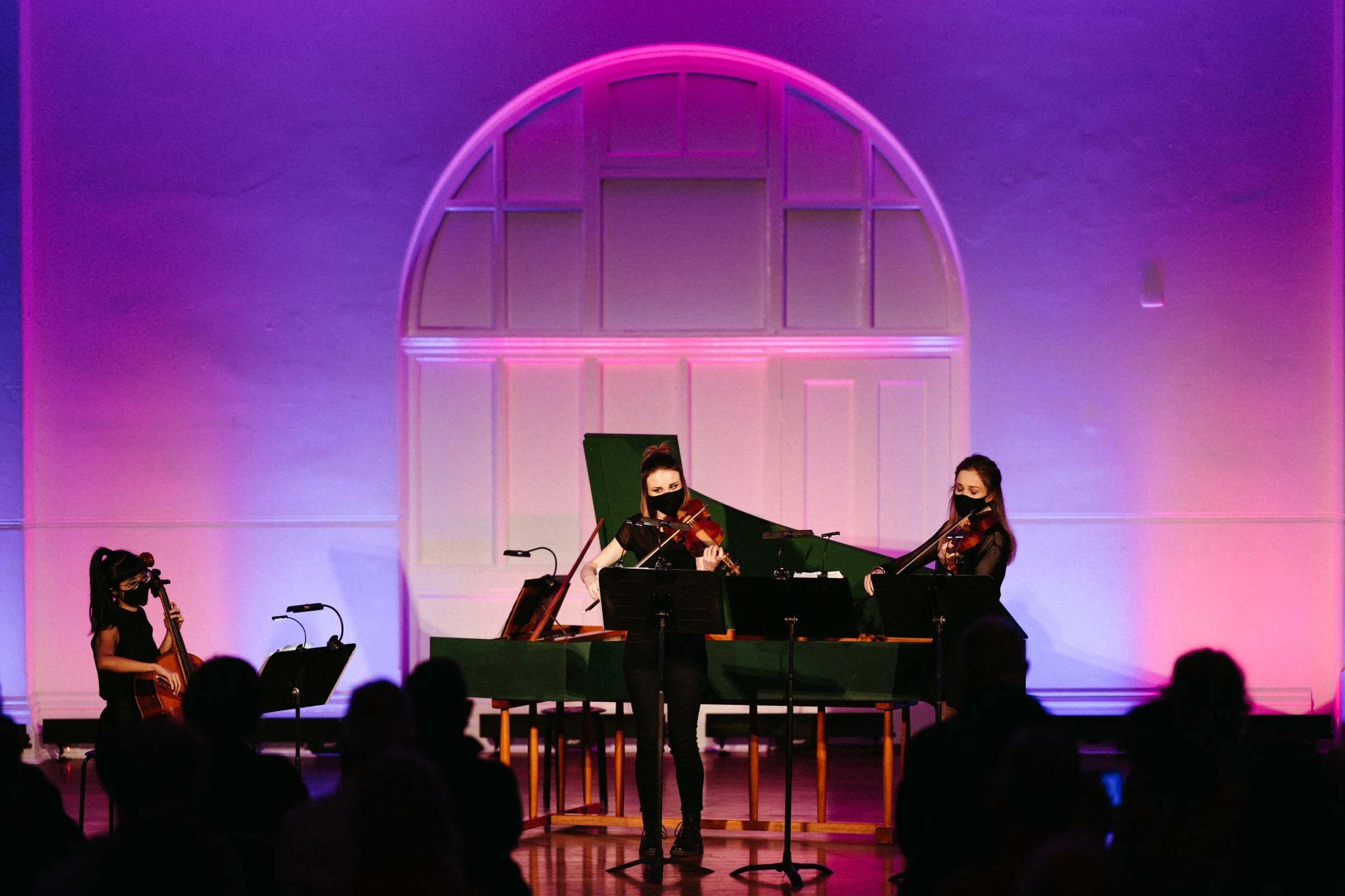'Bedlam', April 2022, Old Customs House, Fremantle. L-R: Krista Low, Sarah Papadopoulos, Eliza McCracken. Lighting by GSD Productions, Photo by Partografia Photography and Film.