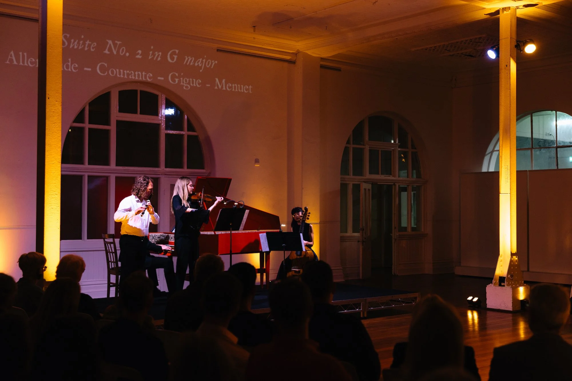 Robin Hillier (flute), Eliza McCracken (violin) and Krista Low (viola da gamba) in ‘Élisabeth', October 2024, at Old Customs House, Fremantle - photo by Partografia Photography and Film.