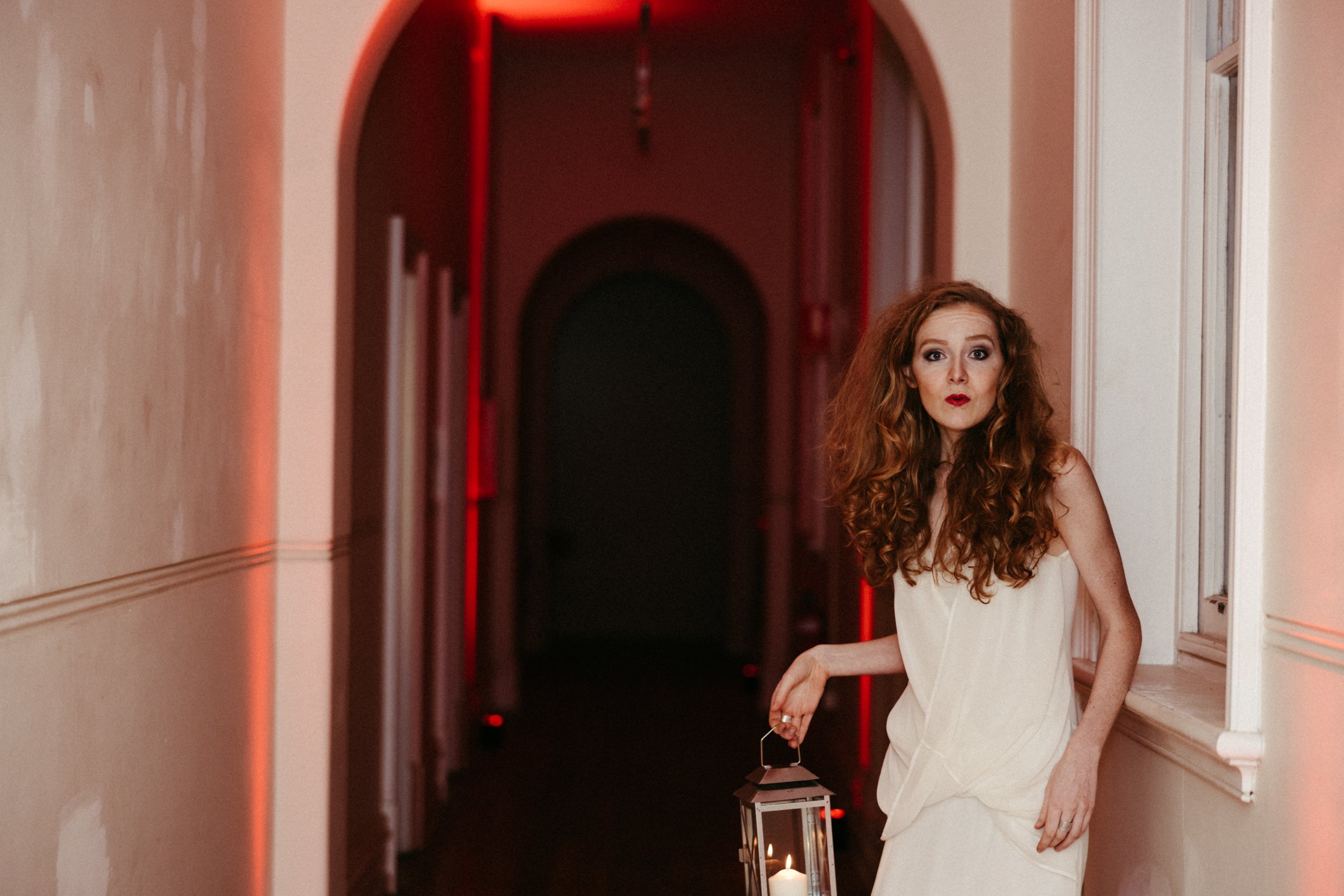 Soprano, Bonnie de la Hunty, in 'Bedlam', April 2022, Old Customs House, Fremantle. Lighting by GSD Productions, Photo by Partografia Photography and Film.