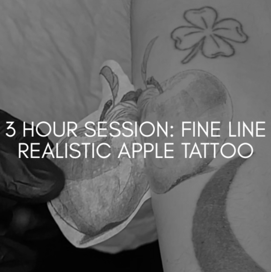Fine Line Microrealism Apple Tattoo by Brian Parrillo – Ethereal Tattoo Gallery, Durham NC