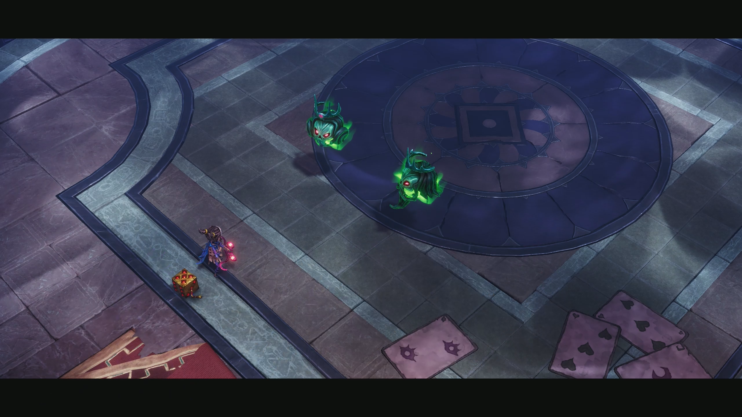 Aleksandra and Dicey face off with the Duke and Dutchess as Green ethereal floating heads