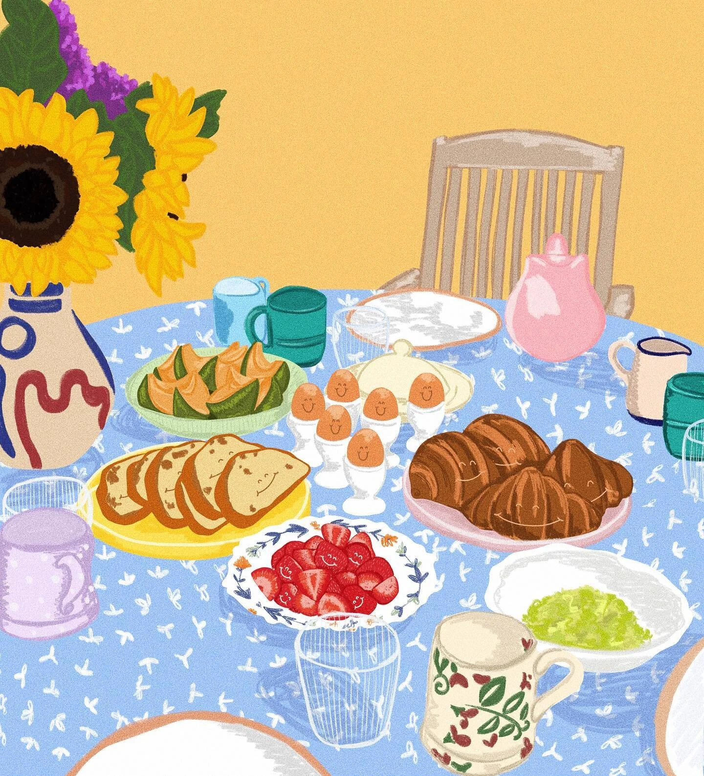the cuuutest little breakfast spread for last weeks @stillherestilllife 🥐🥚🍓🥖