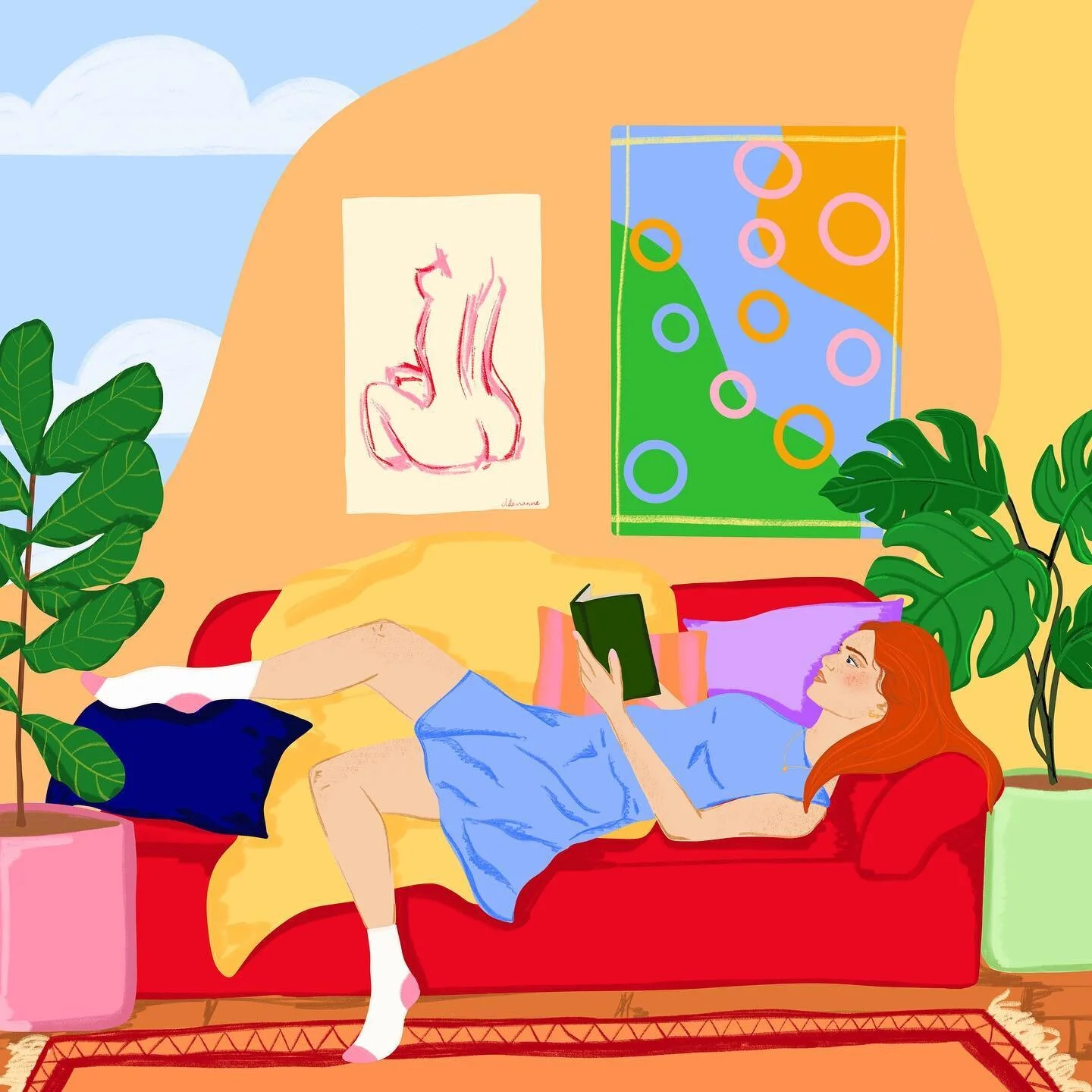 self portrait, on the sofa where I spend 90% of my time ☁️📚✨