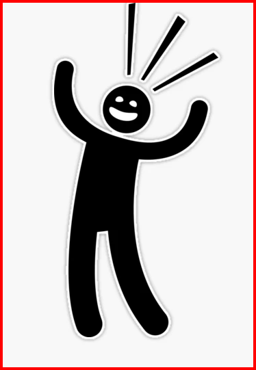 Black cartoon figure with a smiling face, raising both hands with lines indicating excitement or surprise.