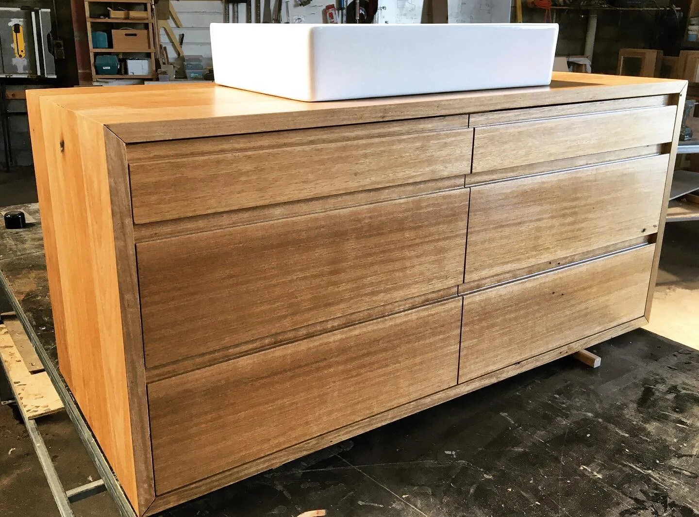 Custom vanity ready to leave the workshop.
Looking forward to seeing this one installed, she&rsquo;s a beauty!