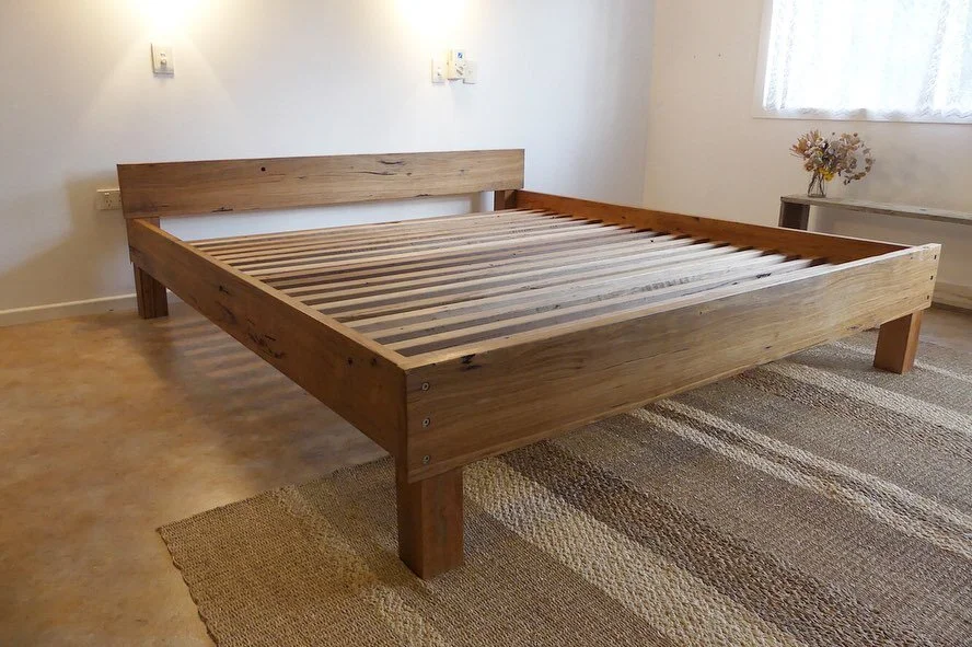 Recycled hardwood king size bed custom built for the queen of wategos. #recycledtimberbed #handmade #mullumbimby #recycledtimber #recycledtimberfurniture #byronbay