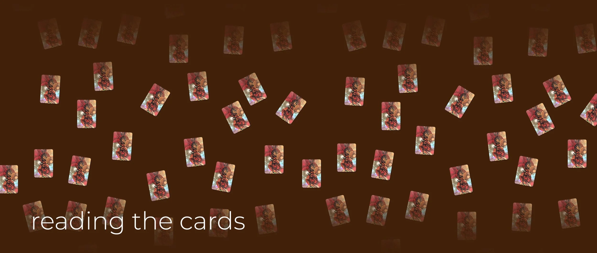 Tarot cards falling in random pattern, brown background.