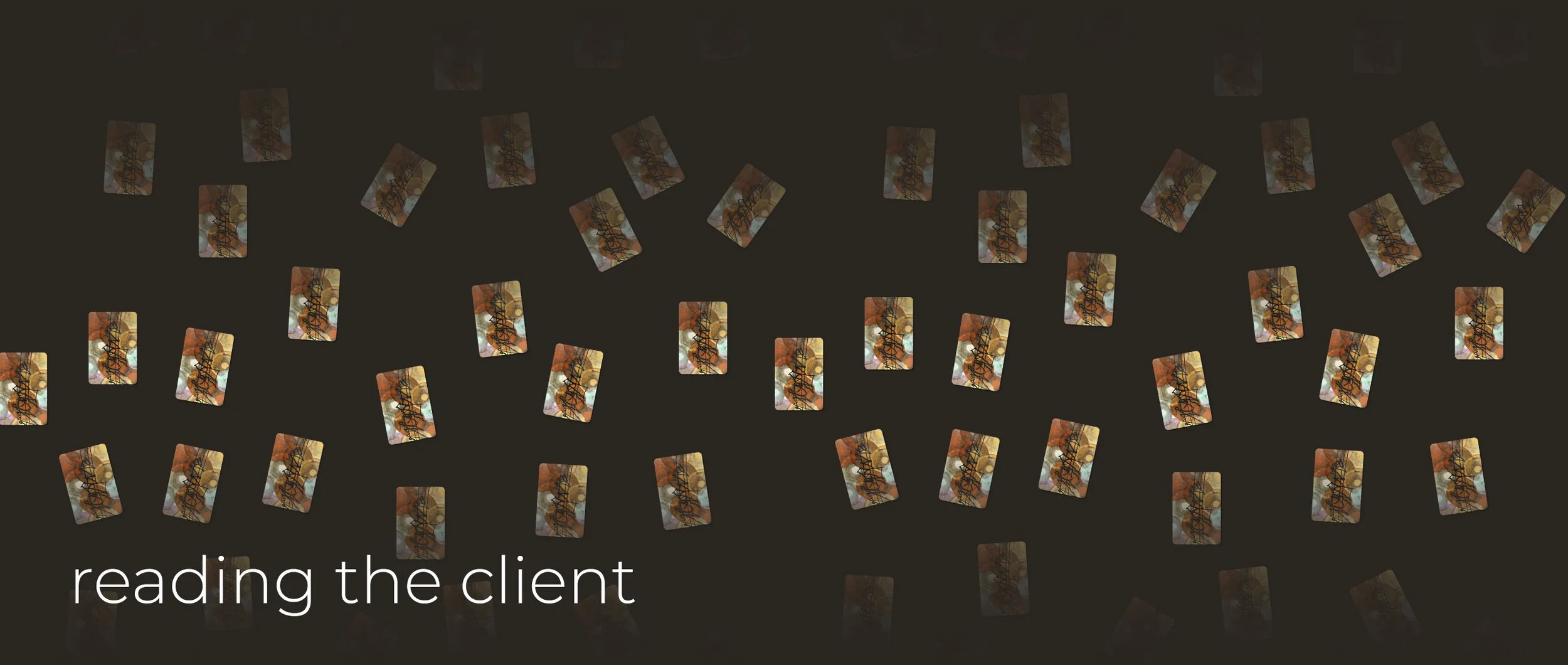 Tarot cards falling in random pattern, dark grey background.
