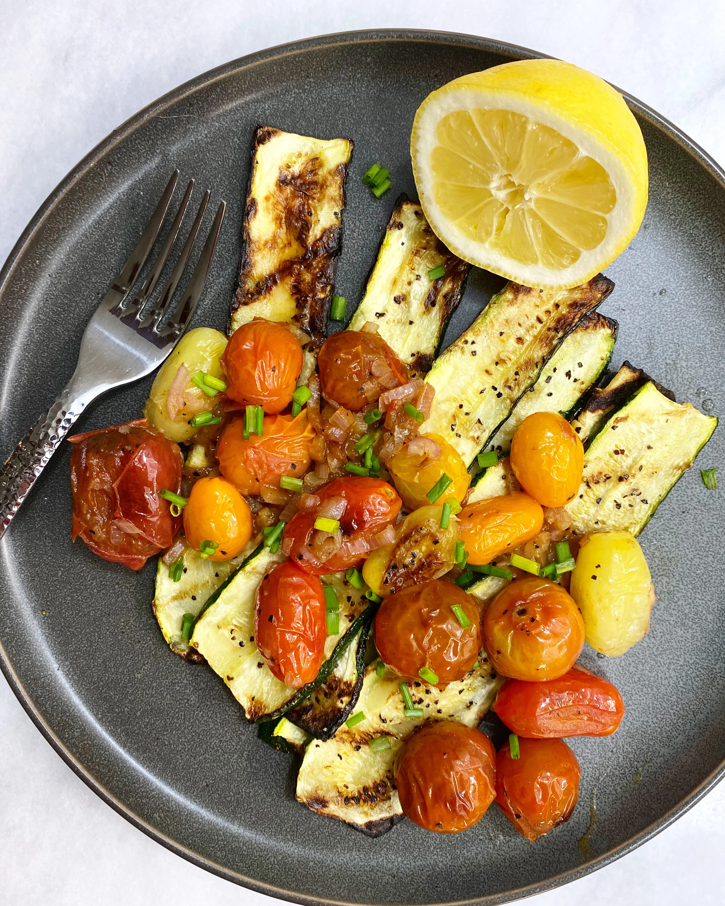 GRILLED ZUCCHINI &amp; HEIRLOOM CHERRY TOMATO SALAD