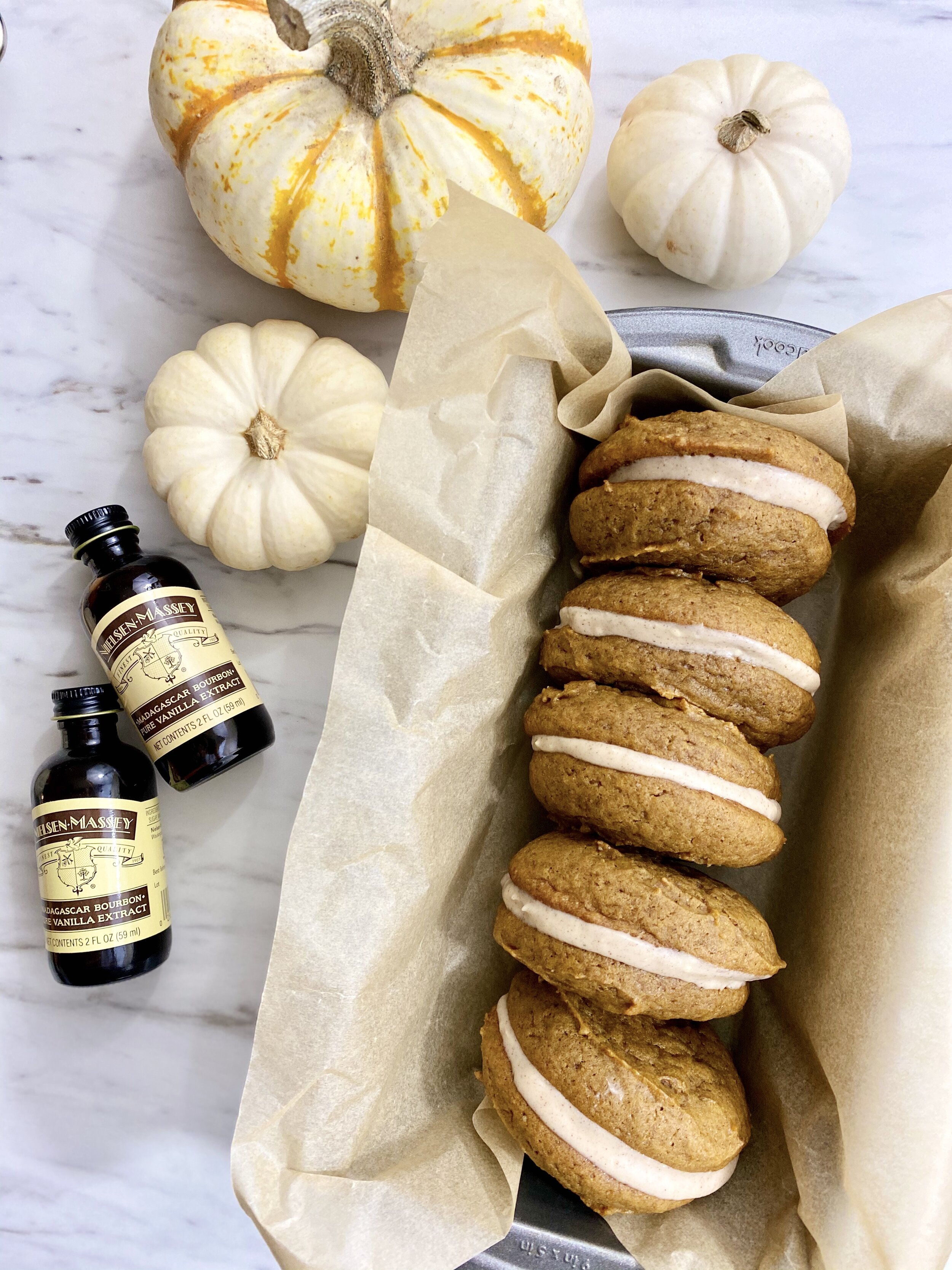 PUMPKIN WHOOPIE PIES WITH CINNAMON BOURBON FILLING