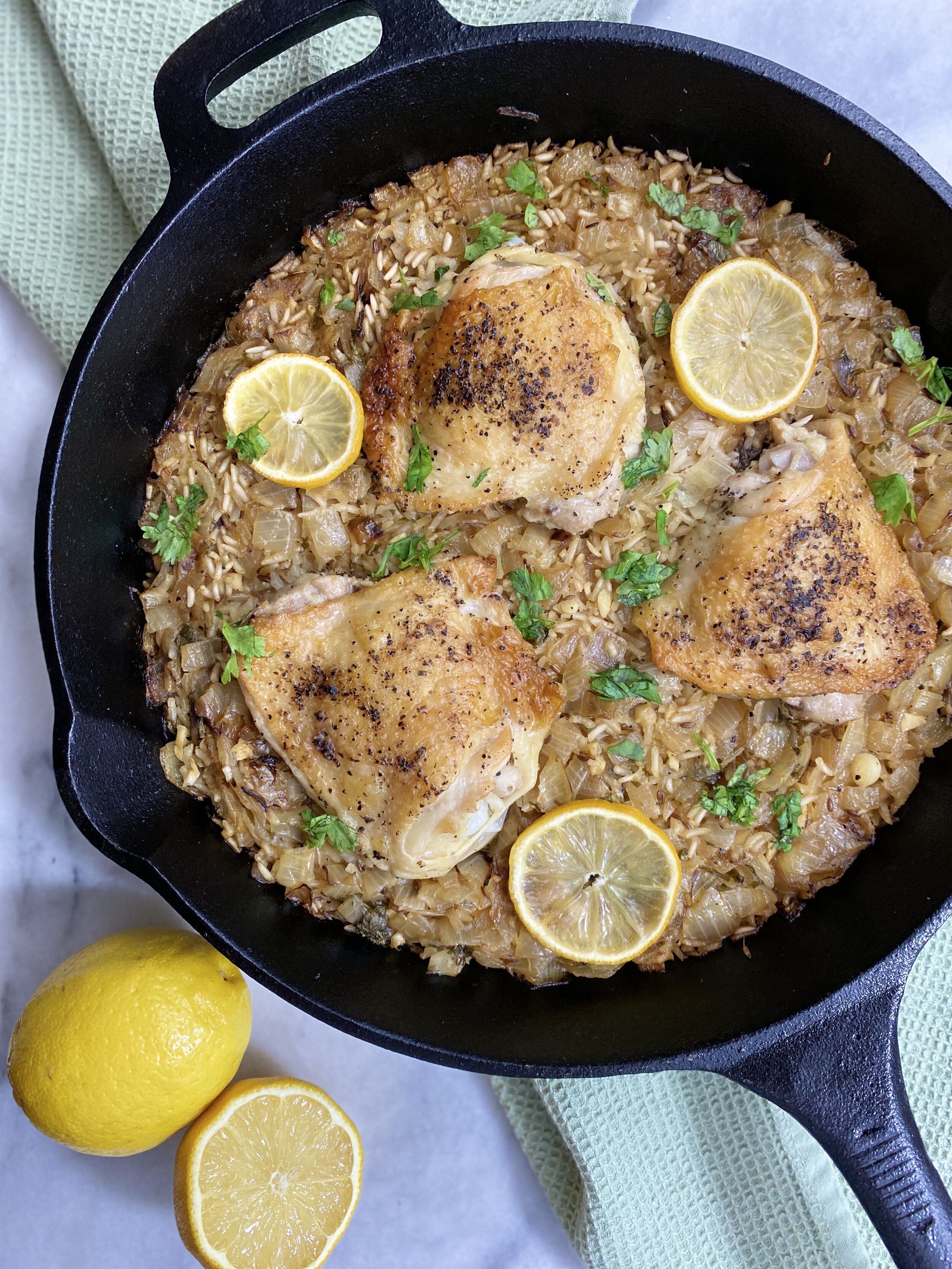 ONE POT LEMON CHICKEN &amp; CILANTRO RICE