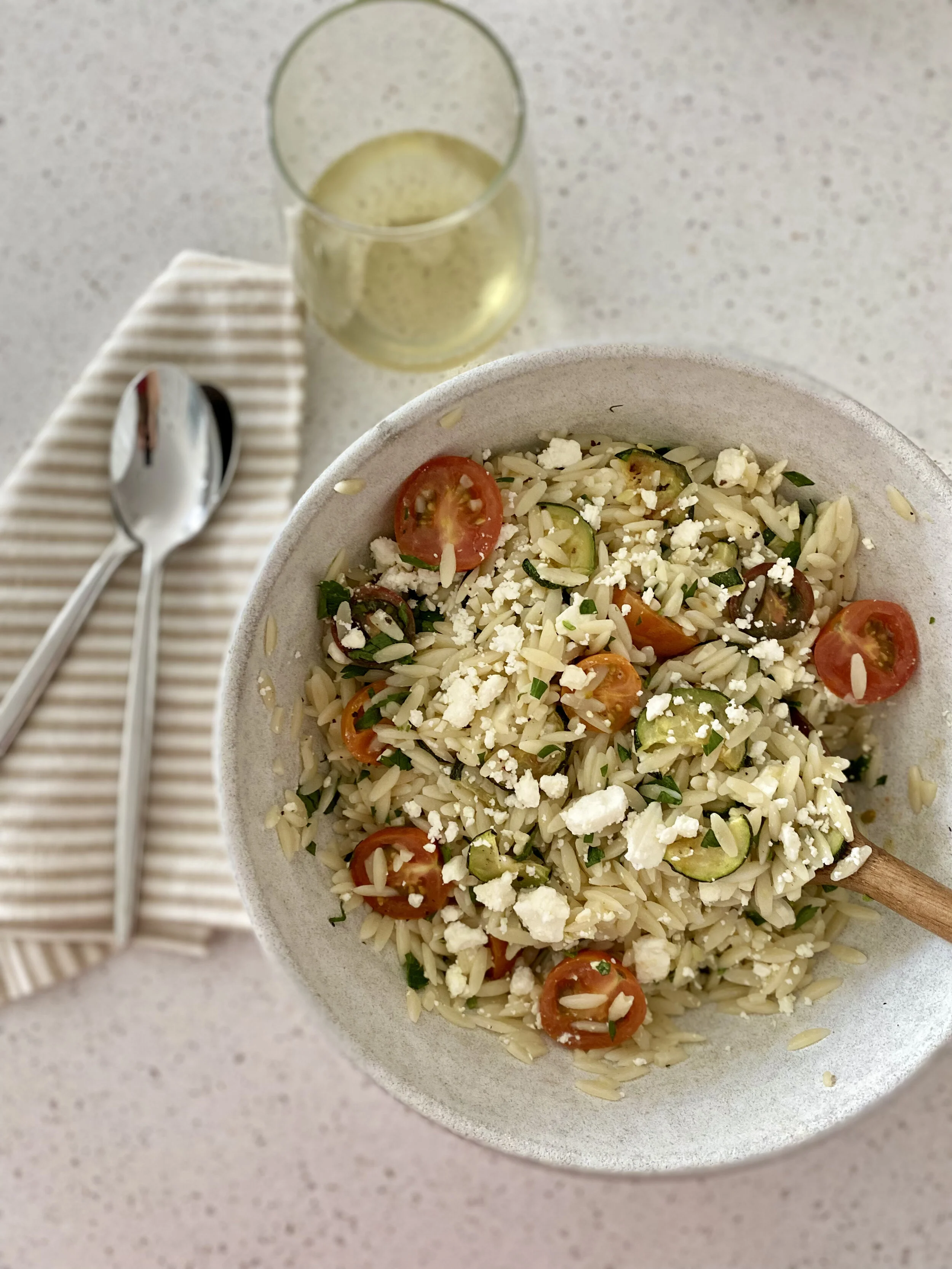 LEMON ORZO WITH ROASTED ZUCCHINI