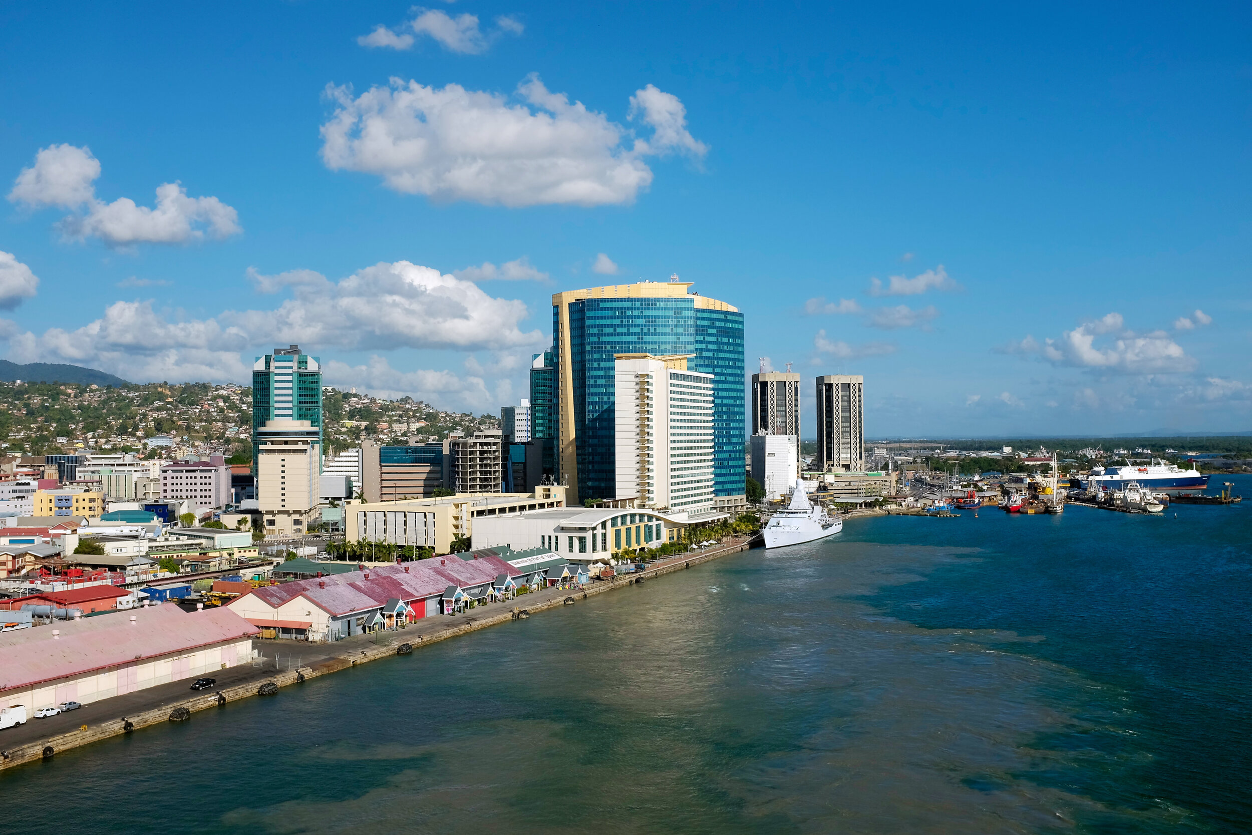 Waterfront. Downtown Trinidads capital city, Port-of Spain. Trinidad & Tobago, the Southernmost island country in the Caribbean. Trinidad was inhabited for centuries by native Amerindian peoples before becoming a colony in the Spanish Empire. Tobago 