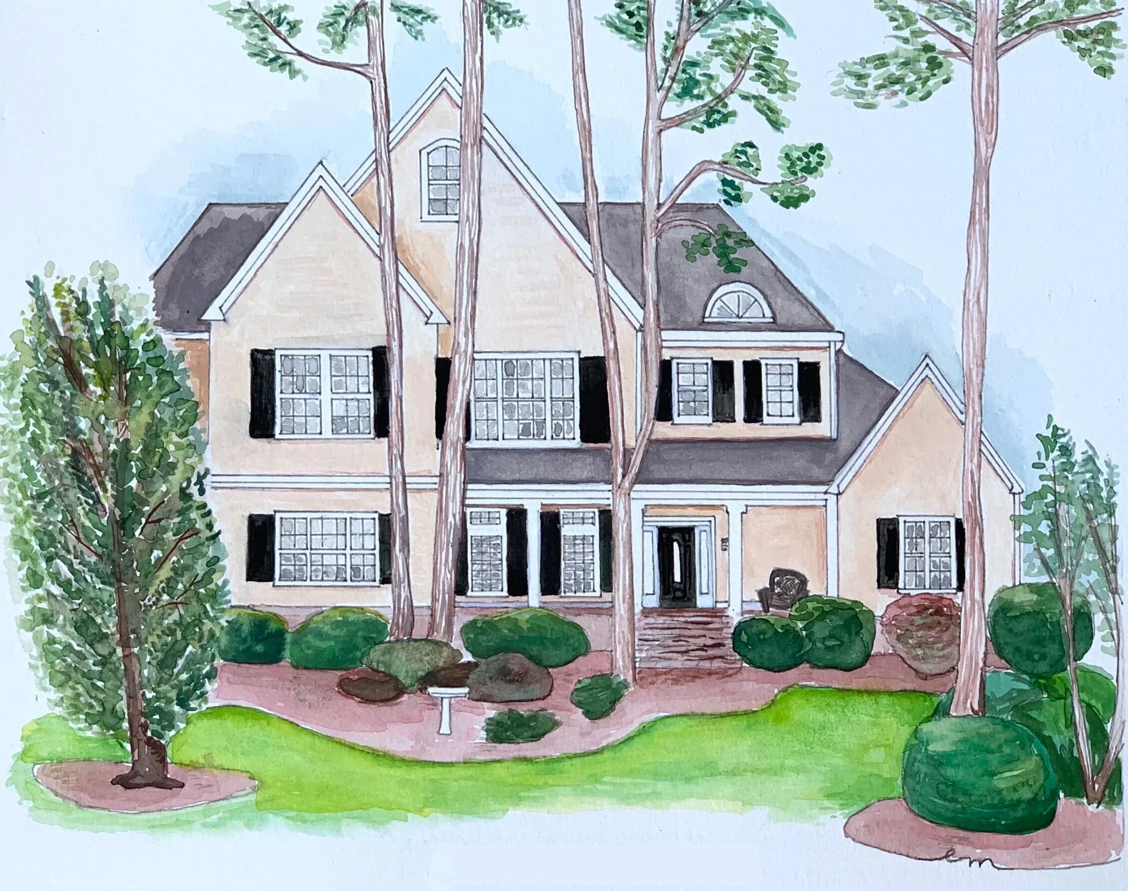 Custom watercolor home portrait