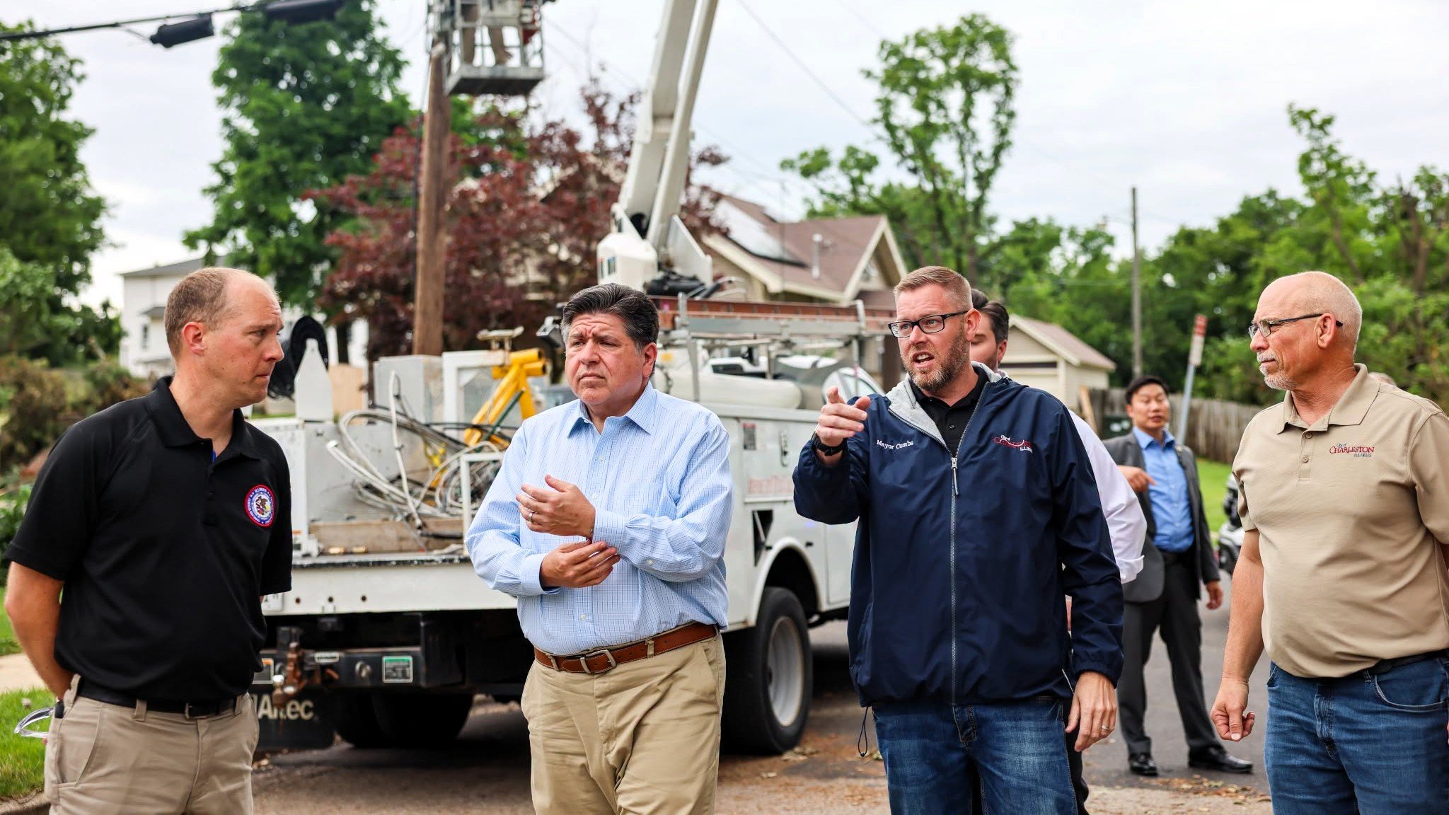 After Media Questions, Pritzker Visits Tornado Ravaged Charleston