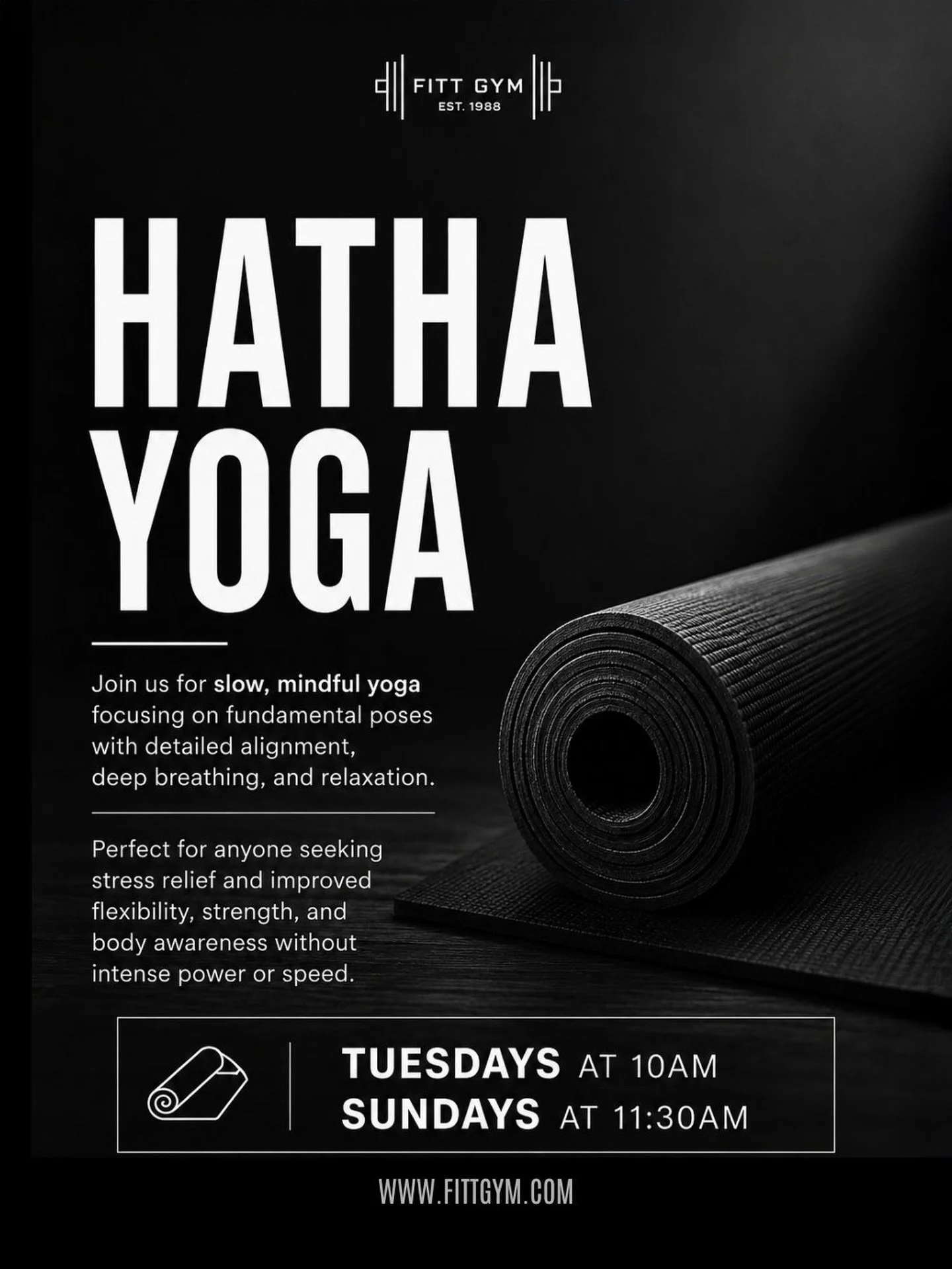 Slow it down, breathe a little deeper, and reconnect with your body. 🧘&zwj;♀️

Hatha Yoga at FITT focuses on mindful movement, proper alignment, flexibility, strength, and relaxation&mdash;perfect for beginners or anyone looking for a slower-paced p