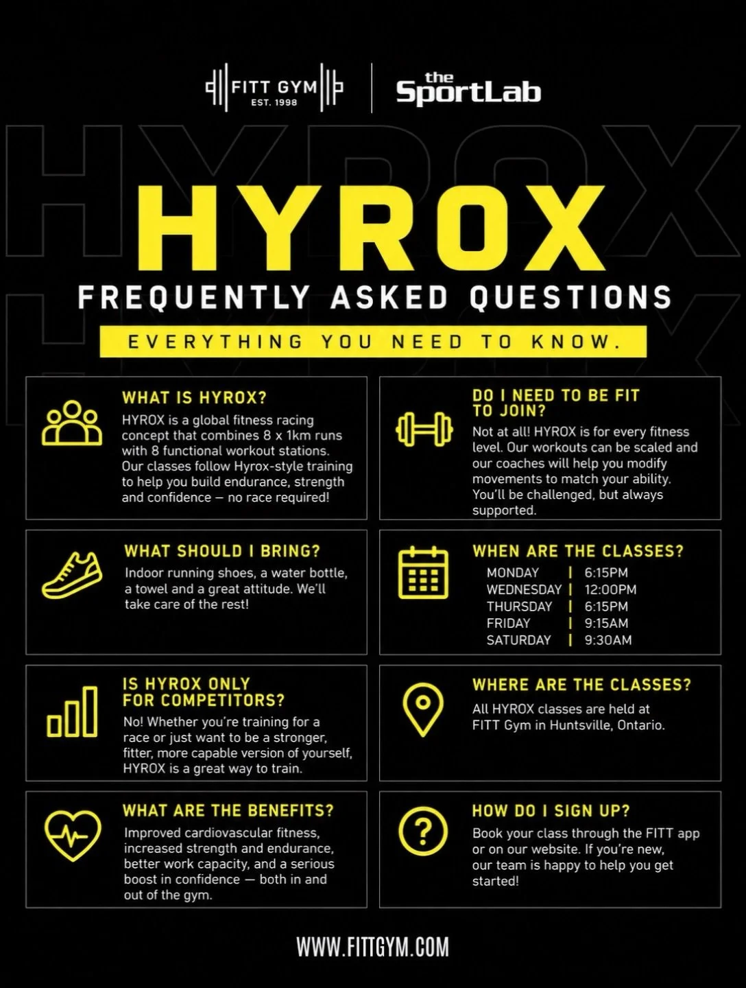 HYROX curious? We&rsquo;ve got answers! 💪💛

Whether you&rsquo;re training for your next race or just looking for a new way to challenge yourself, HYROX is for EVERYONE! From beginners to seasoned athletes, our coaches will help you build strength, 