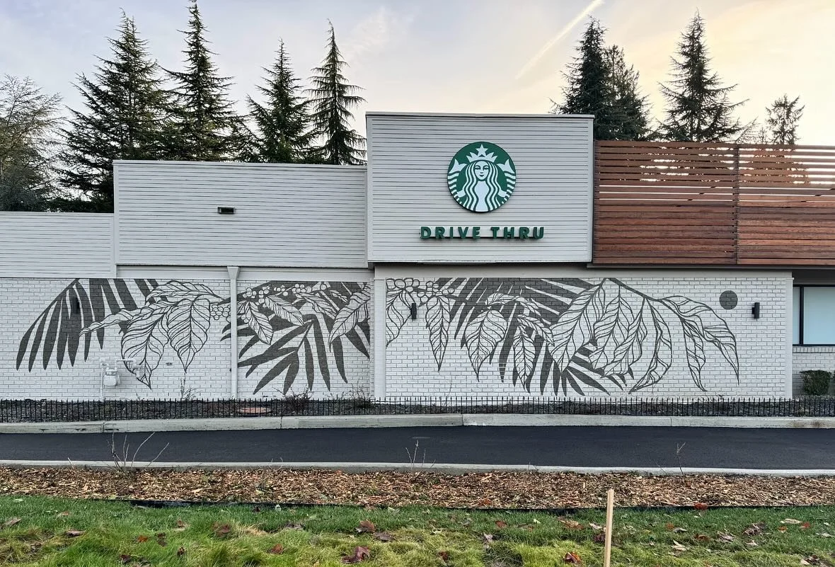 Drive through mural painted at @starbucks Rose Hill in Kirkland, WA ☕️ 

Design by: @oowahmartel