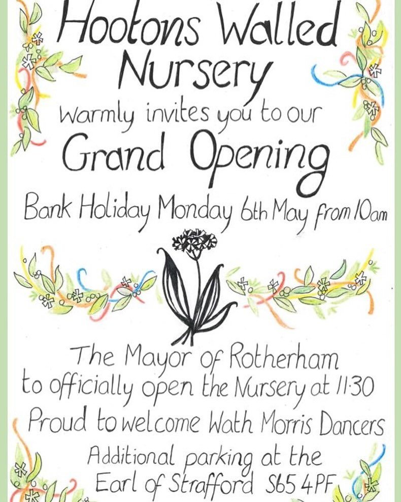 We&rsquo;re happy to highlight the official opening on Bank Holiday Monday of @hootons_walled_nursery in Rotherham.

Nurseryman Dean Charlton and father Glen invite you to join them from 10am as they officially open their restored nursery in Hooton R