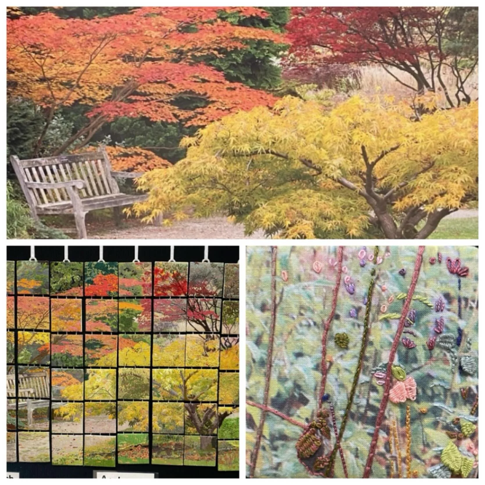Also spotted as part of the @fobsheffield visit to RHS Harlow Carr last week, were these amazing embroideries created by Richmond and Leyburn Creative Stitchers. 

Photographs of the Gardens in Summer and Autumn (top), were divided into squares (bott
