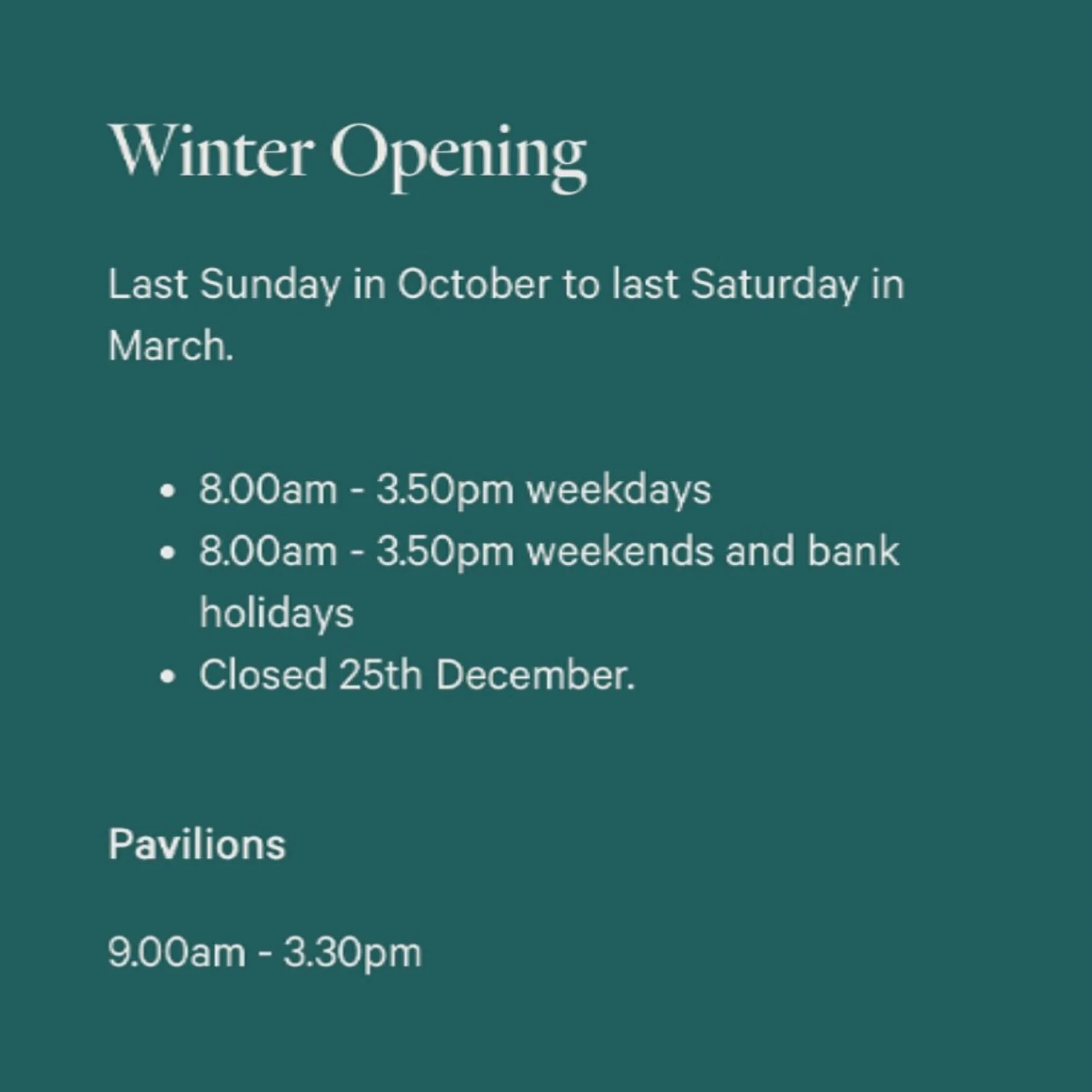 As the clocks change, so too do our opening hours at #sheffieldbotanicalgardens 
Today (Saturday) we close at 7.45pm; from tomorrow we close at 3.50pm, Pavilions 3.30pm.
Our Winter Opening Hours continue until the end of March.
.
.
.
.
.
.
#clocksc