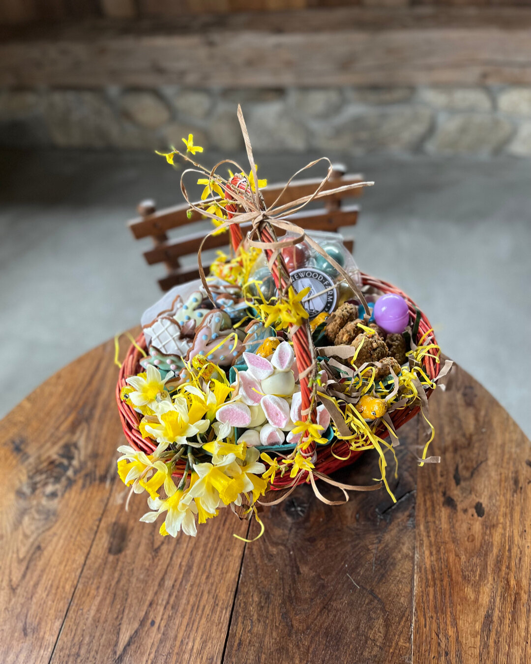 It's almost Easter! Here on the Farm, we're already celebrating. We created a beautiful Easter basket to share with the staff and residents of Cardinal Hayes Home for Children. ​​​​​​​​​
We decorated the basket with blooming forsythia and then filled