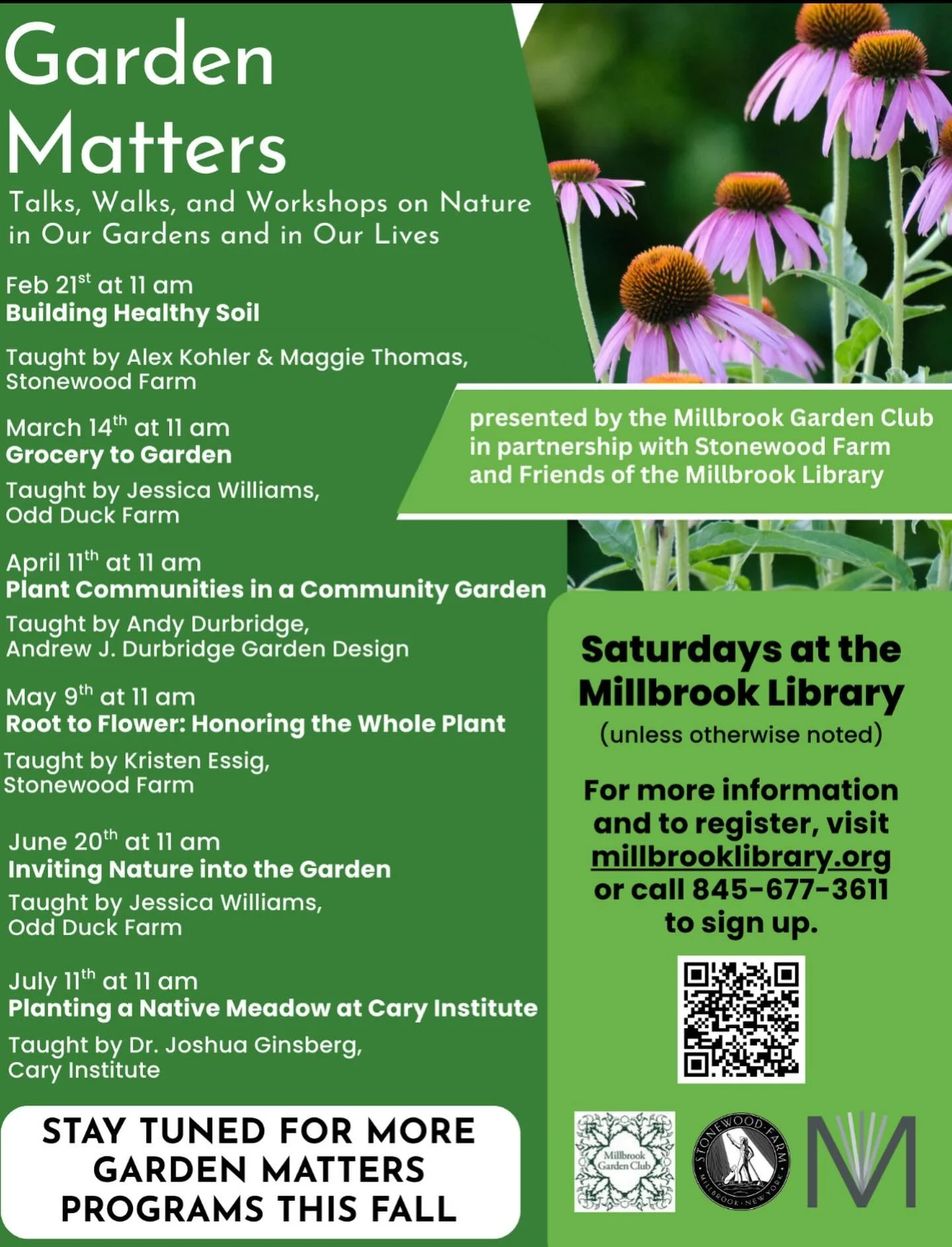This Saturday at the Millbrook Library, join Alex Kohler and Maggie Thomas, Farm Managers at Stonewood Farm for the first of the monthly Garden Matters series. 

At this talk you&rsquo;ll learn the basic principles of soil health and best practices f