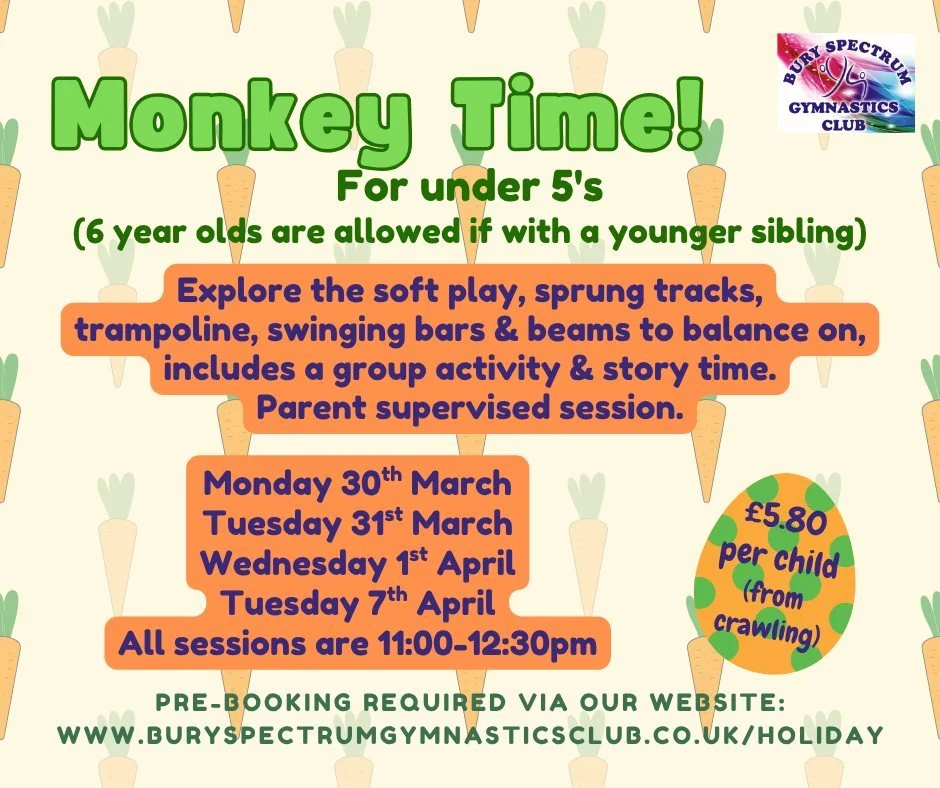 🐒✨ Monkey Time is still on during Easter holidays! ✨🐒 

Looking for a fun, active session for your little one? Bring them along to our Monkey Time play sessions - perfect for under 5s (and 6-year-olds can join if they have a younger sibling). 

💚 
