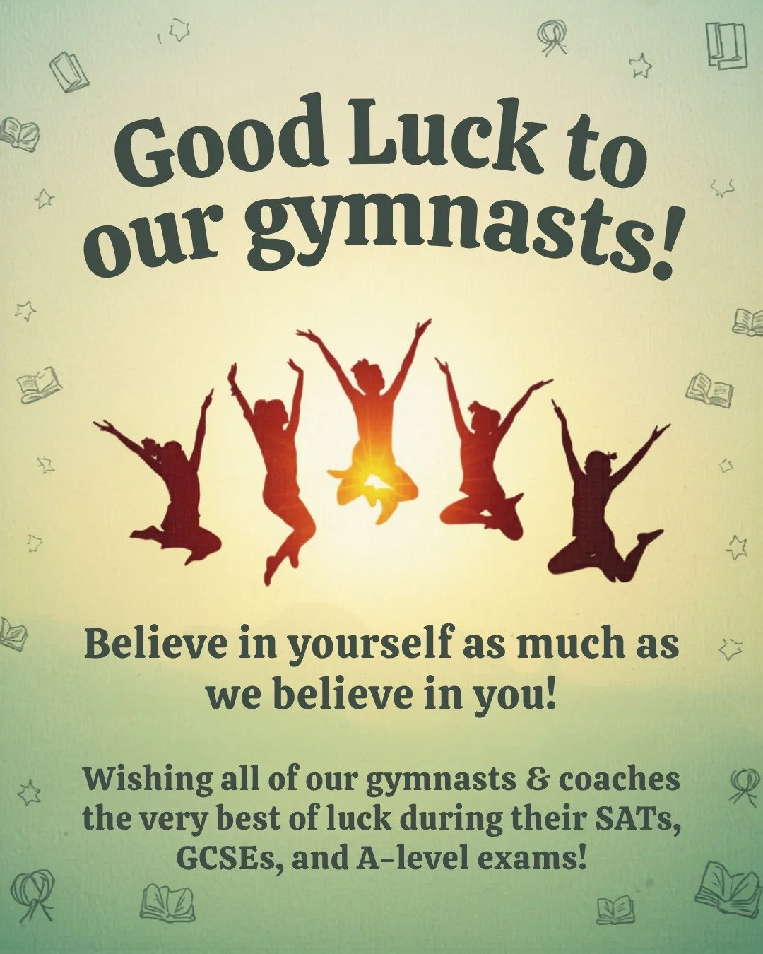 Sending lots of luck for exam season! 📚📝

Wishing all of our gymnasts and coaches clear minds, steady nerves and results you're proud of! 💫✨