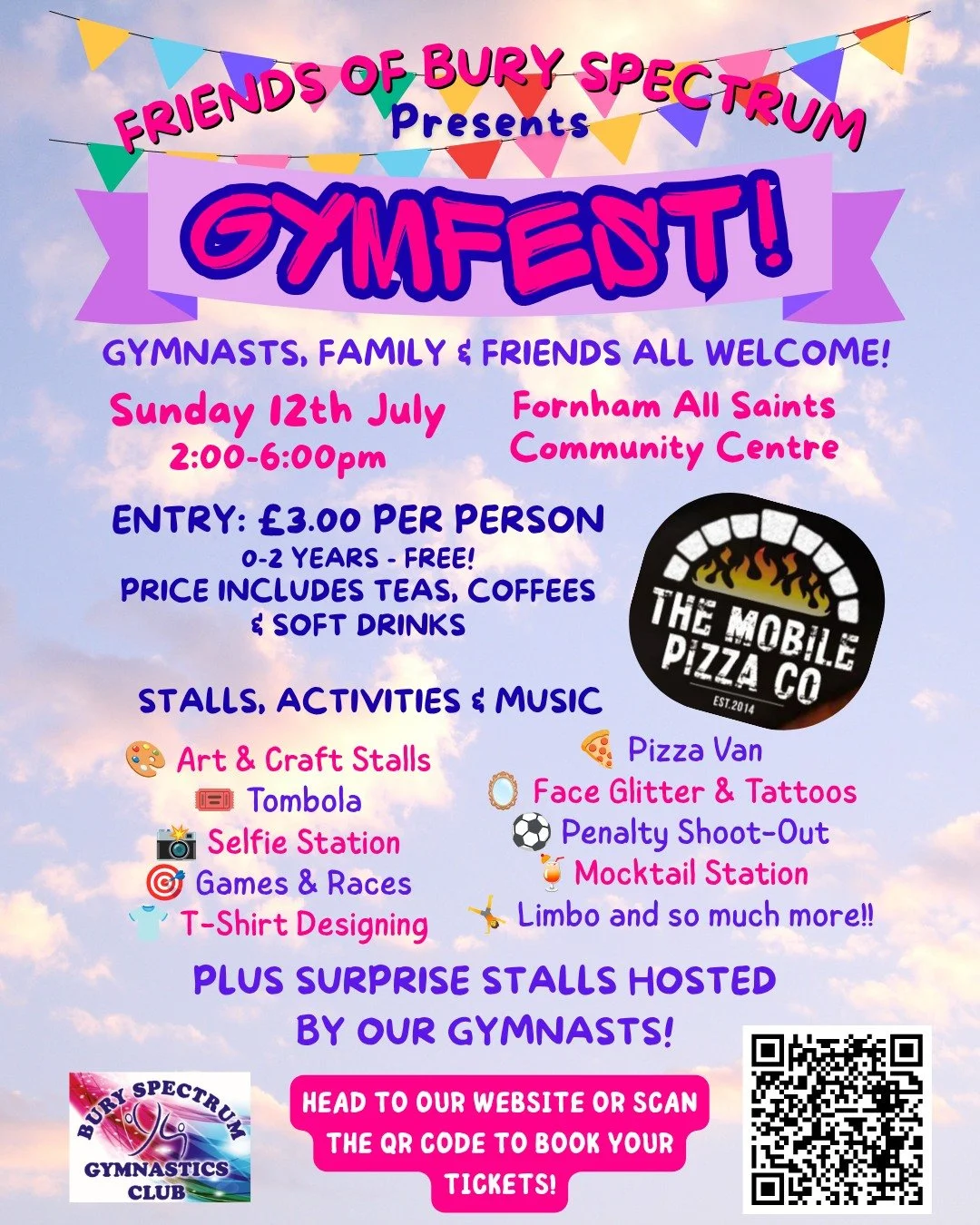 GYMFEST 2026 TICKETS ARE NOW LIVE 🎉

Sunday 12th July 2-6pm 

Join us after competition weekend for an afternoon of:

✨ Fun activities
🎶 Music
🍕 Food - The Mobile Pizza Co is back!! 🤤
🎯 Games

💙 Gymnasts, friends &amp; families welcome

🎟️ &po