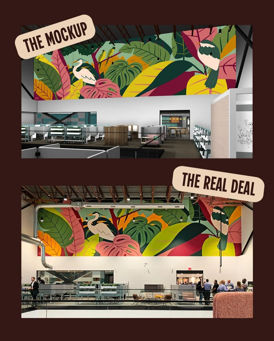 Every mural I paint starts as a digital mock-up placed directly onto a photo of the client&rsquo;s wall. It gives them a chance to see it and tweak anything before paint ever touches the surface. They&rsquo;re pretty darn accurate to the real deal if