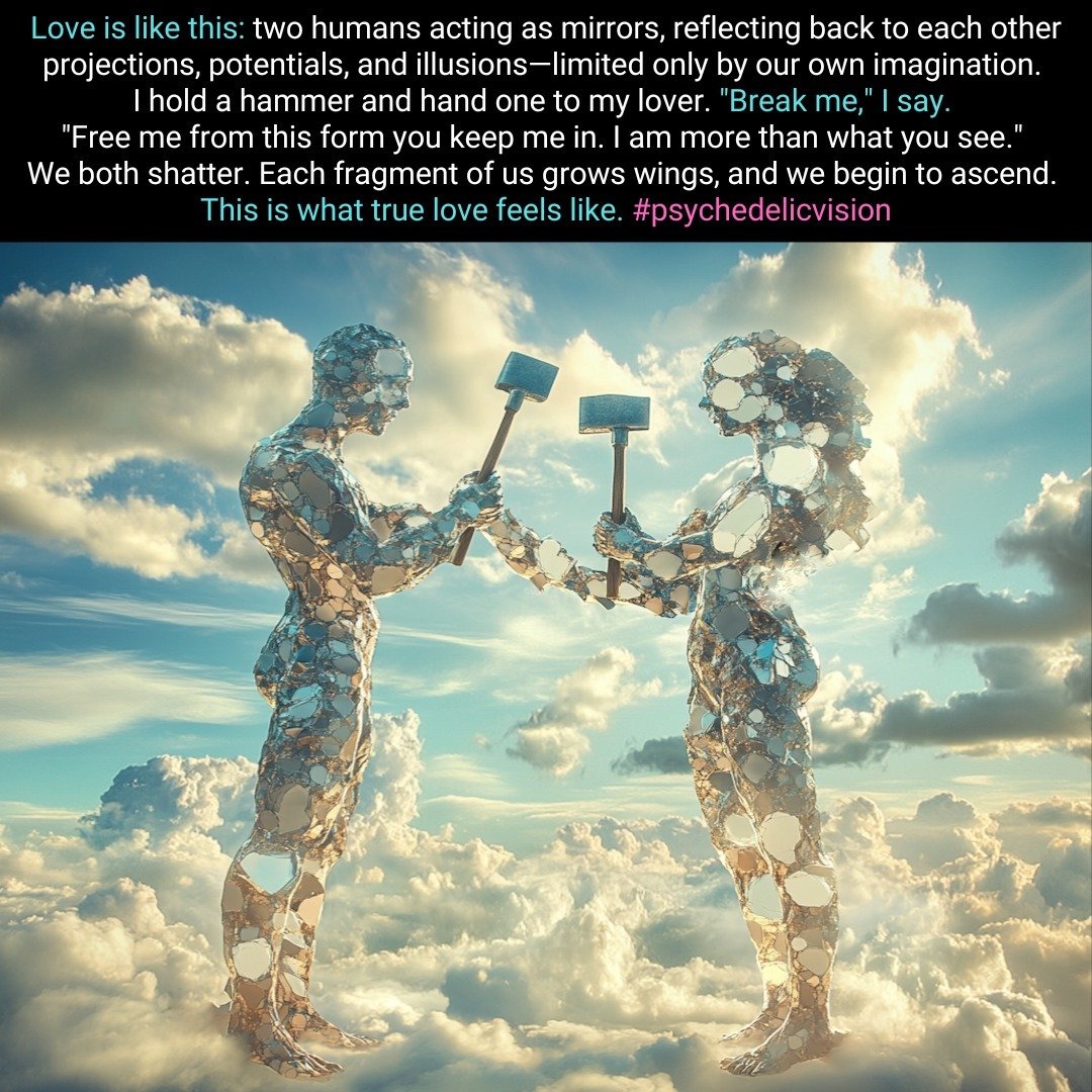 Psychedelic Vision, June 4, 2022. The hammer in this vision might seem like a violent symbol, but it is actually a symbol of freedom. Love gives us the responsibility of seeing someone clearly, rather than as static images. Often, we hold back our lo