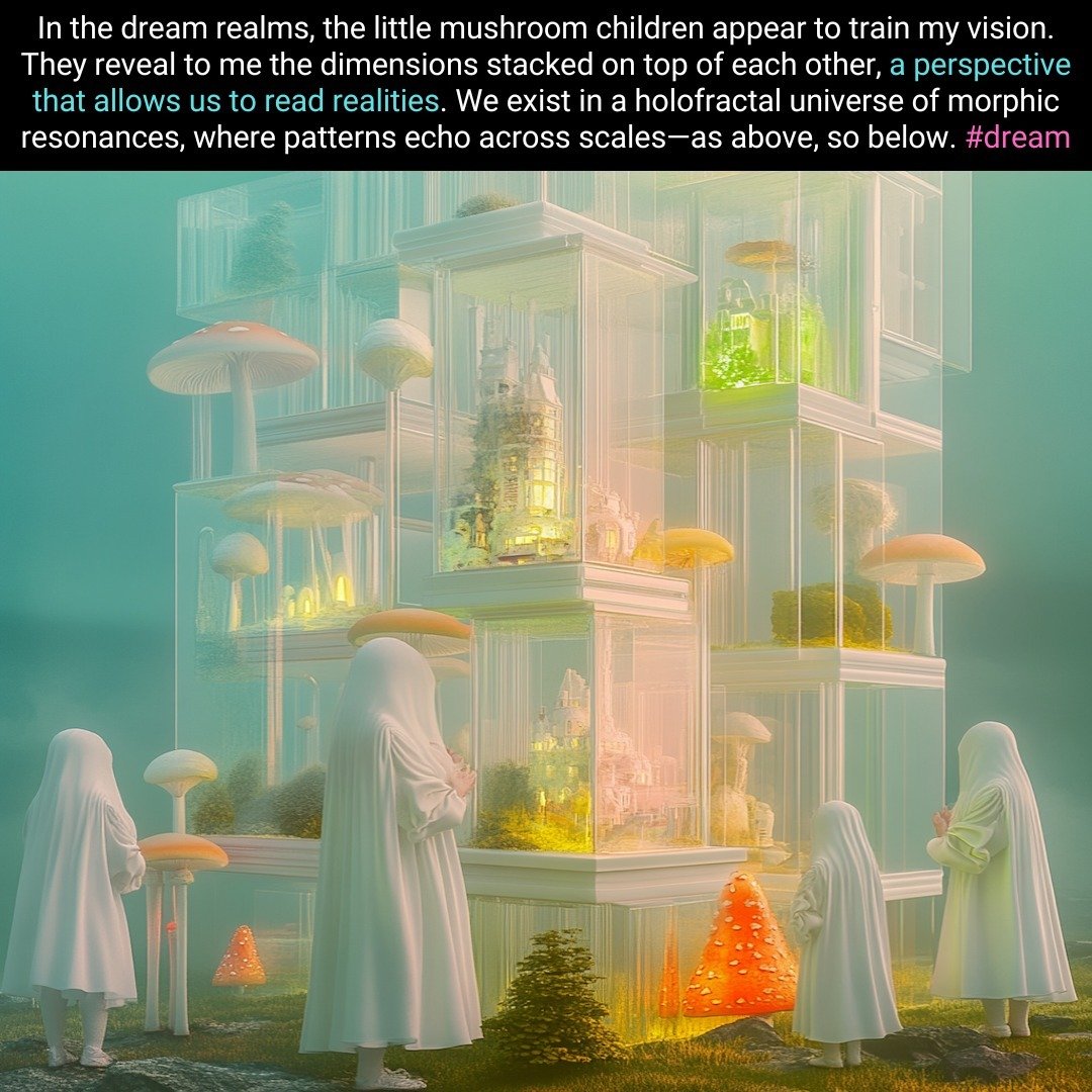 Dream, October 4, 2024. What would normally be taught in a psilocybin journey is experienced in a dream. Dreams and psychedelic journeys are made up of the same consciousness qualities. Both act as portals across time and space. 

#manyworldsvision #