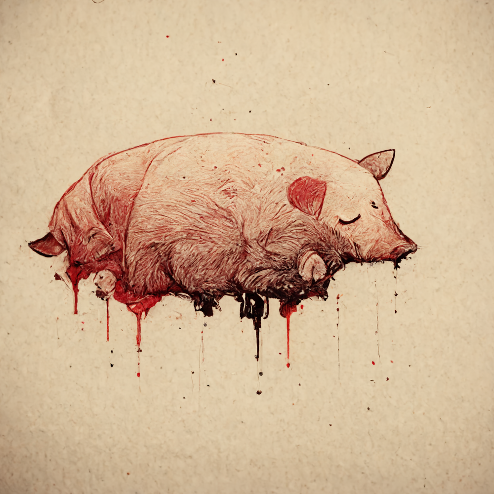 The dying pig mother and her suckling piglets — Claudia Dawson