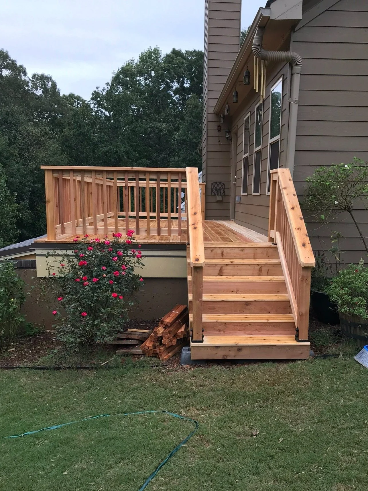 Remodeled cedar-plank deck.  