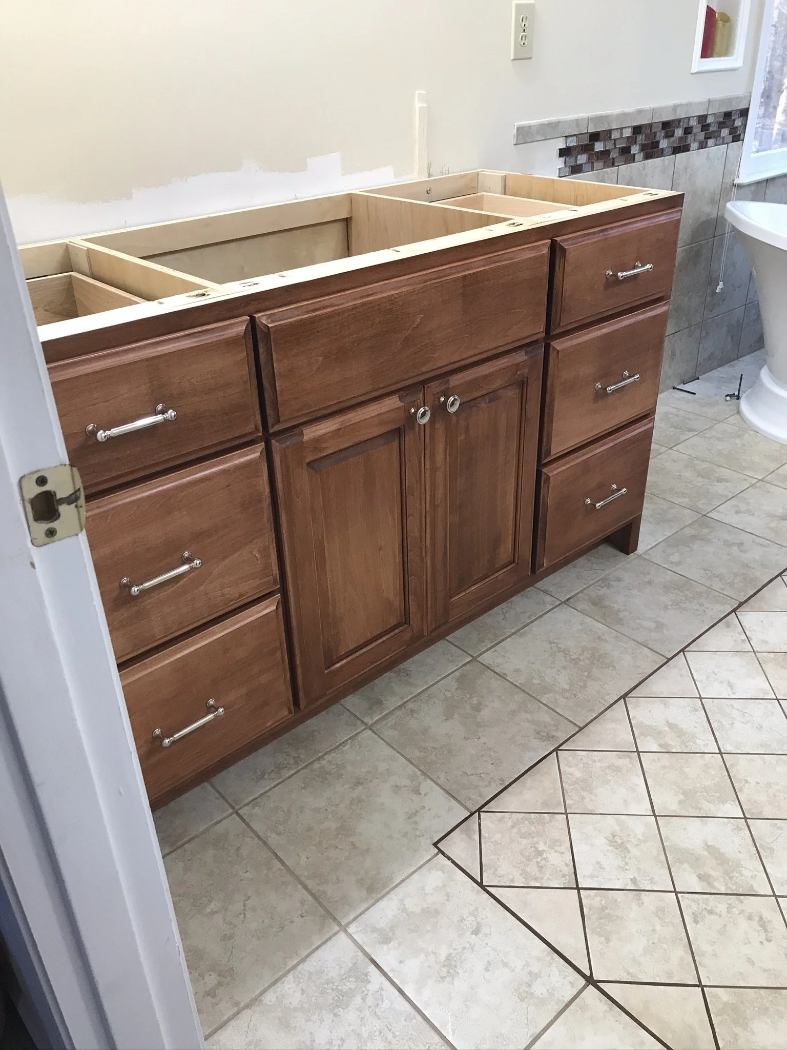Custom built vanity cabinet.