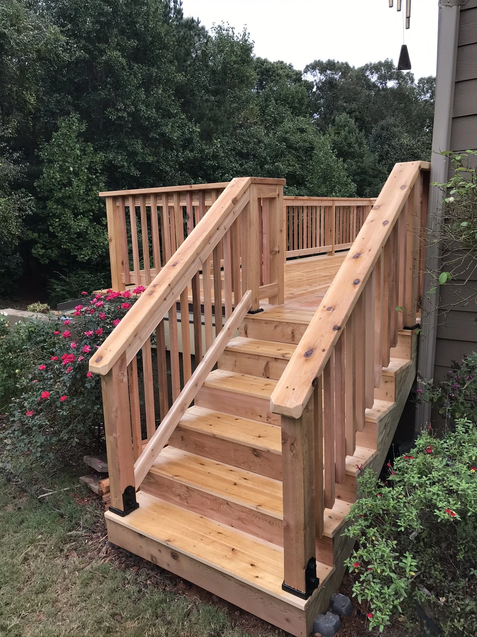 Remodeled cedar-plank deck.  
