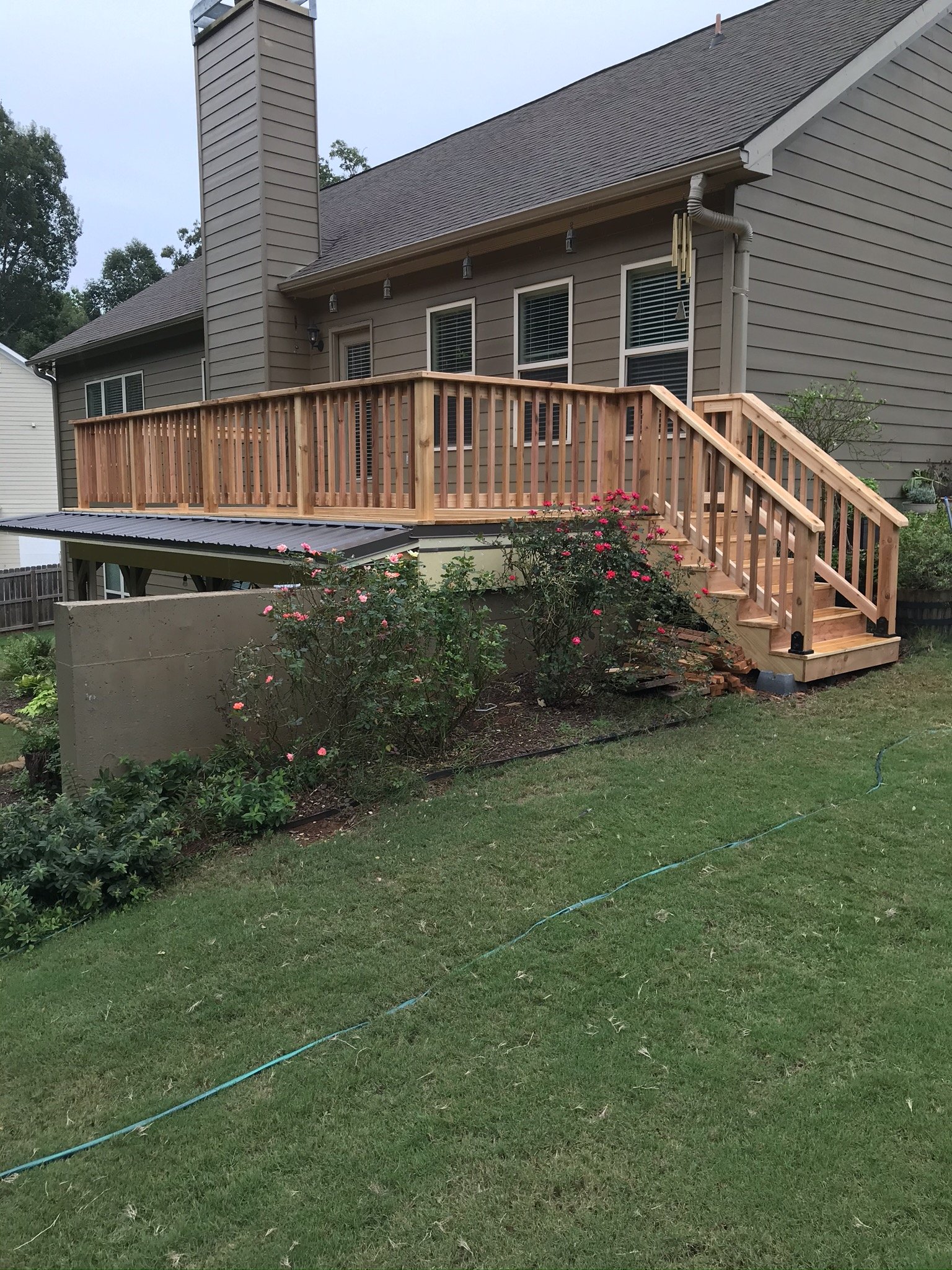 Remodeled cedar-plank deck.  