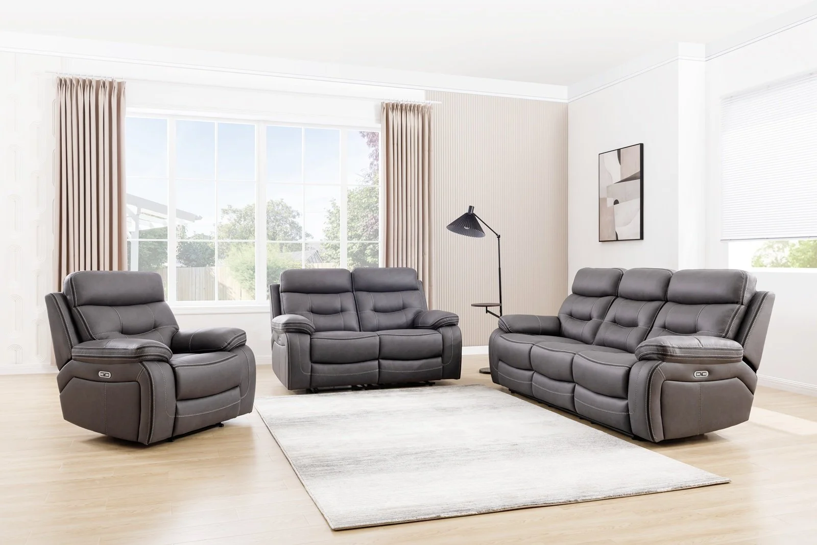 RENZO POWER RECLINER - Available in GREY - As 3 Seat, 2 Seat, chair plus Corner