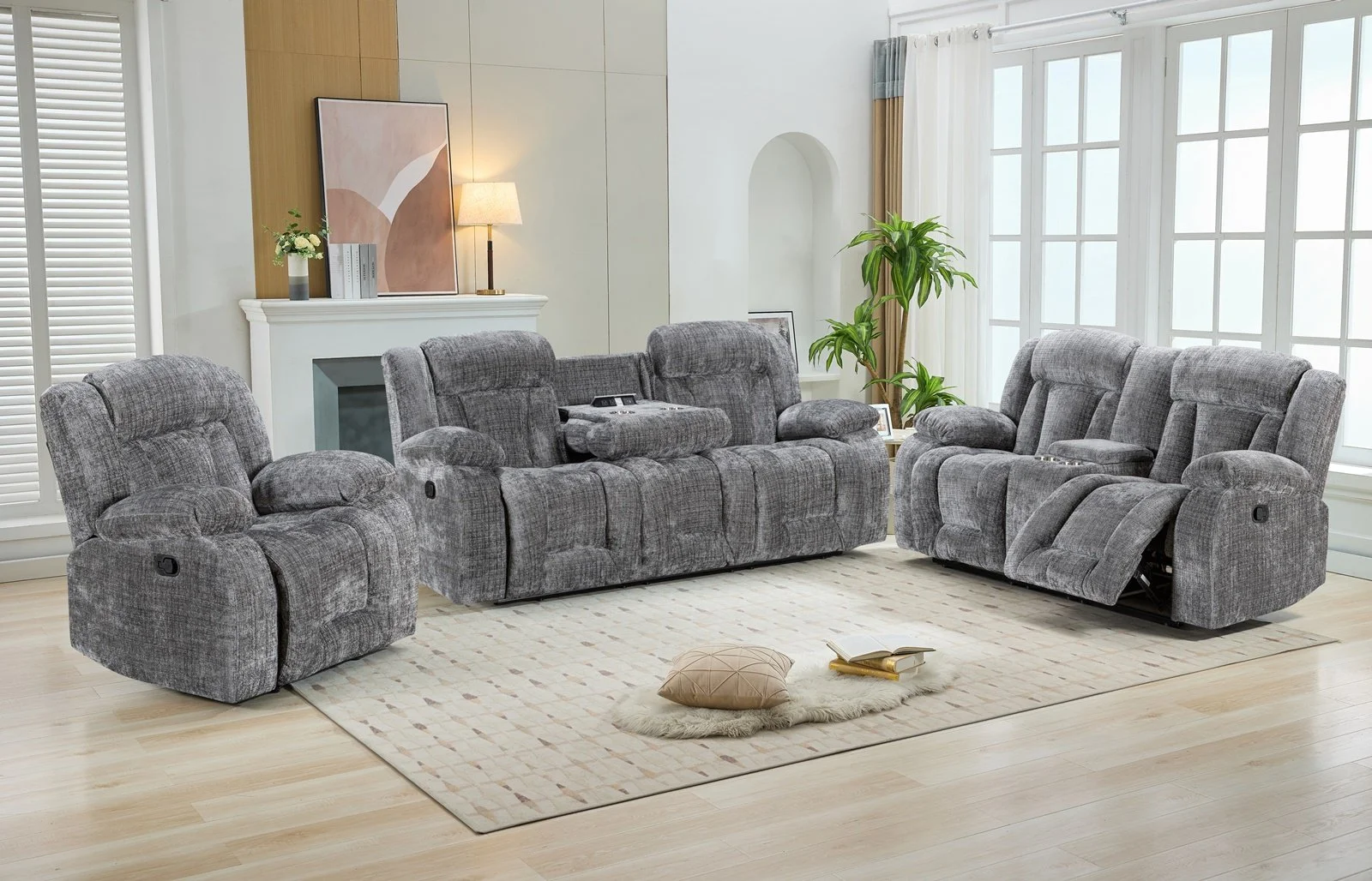 UNICO POWER RECLINER - Available in LIGHT GREY - As 3 Seat, 2 Seat set and chair