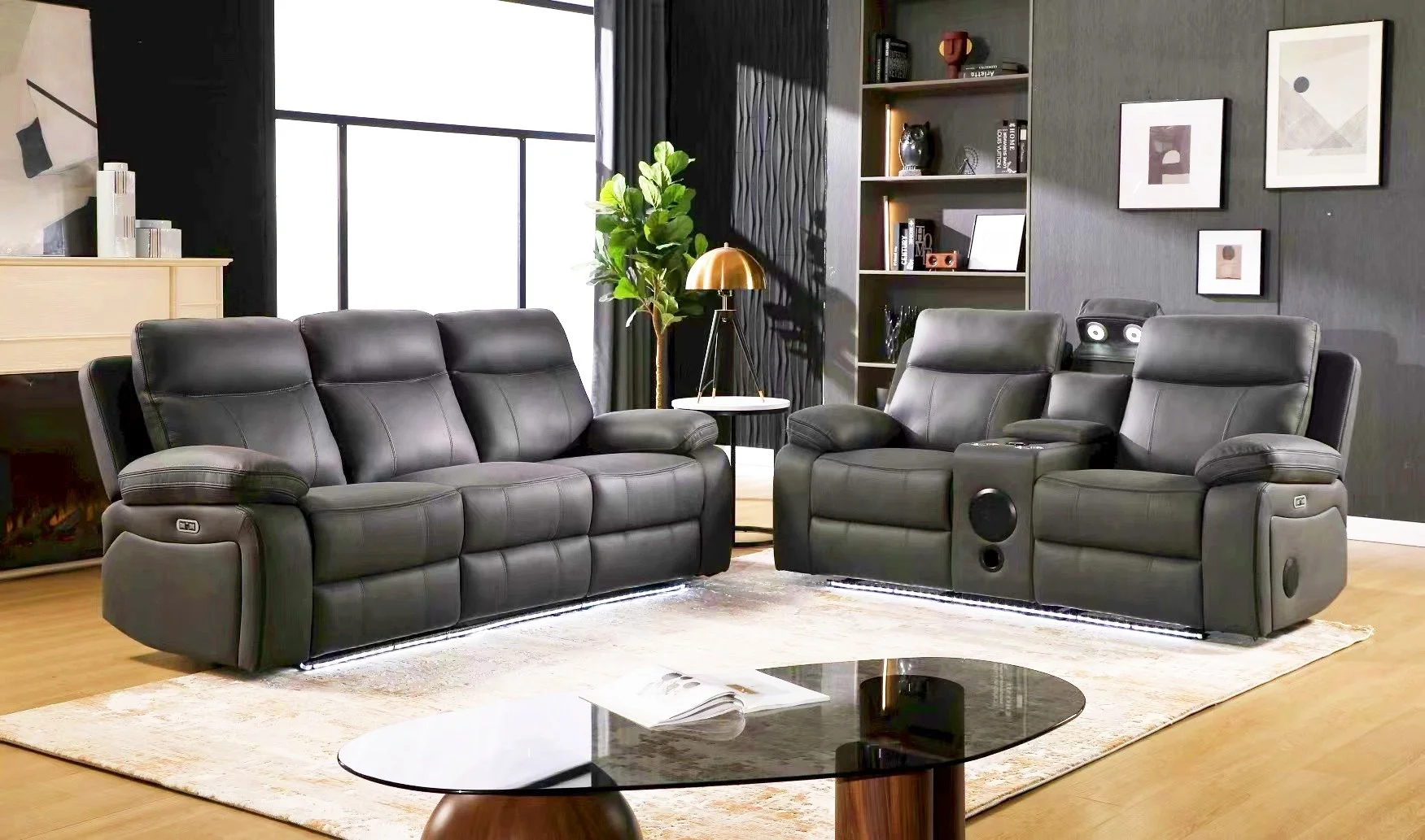 ELSA POWER RECLINER - Available in GREY - As 3 Seat, 2 Seat set - HAS A RANGE OF TECH FEATURES.
