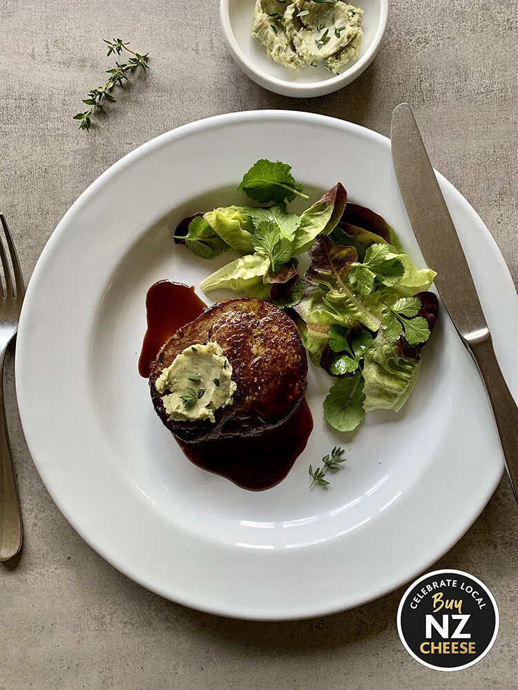 Steak with Blue Cheese Butter and Barker’s Black Cherry &amp; Pinot Noir Fruit for Cheese