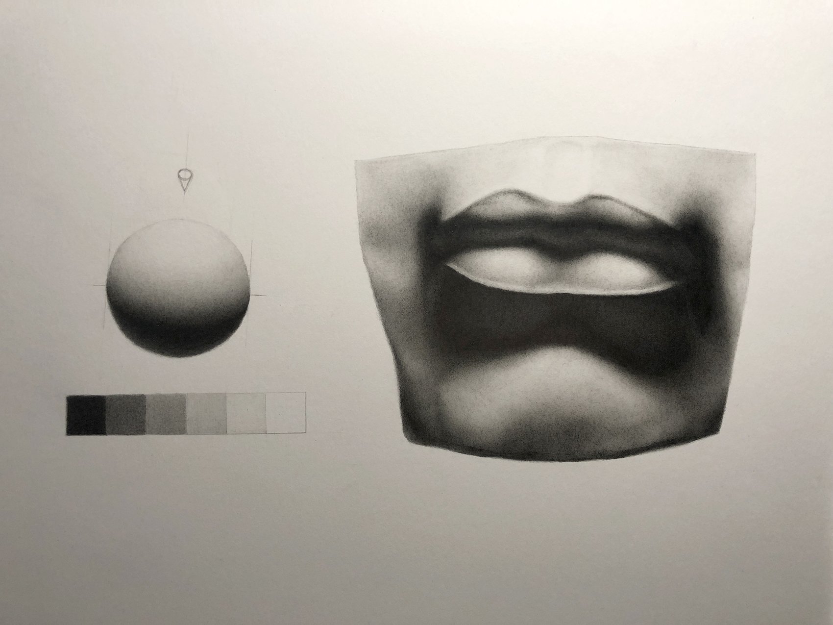 David's Mouth Cast drawing. Graphite pencils on Bristol paper.