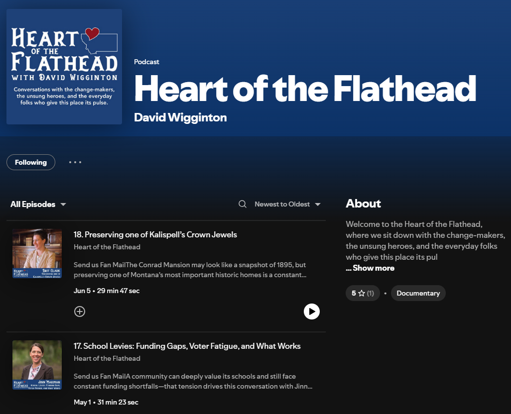 Podcast production and development of Heart of the Flathead with David Wigginton