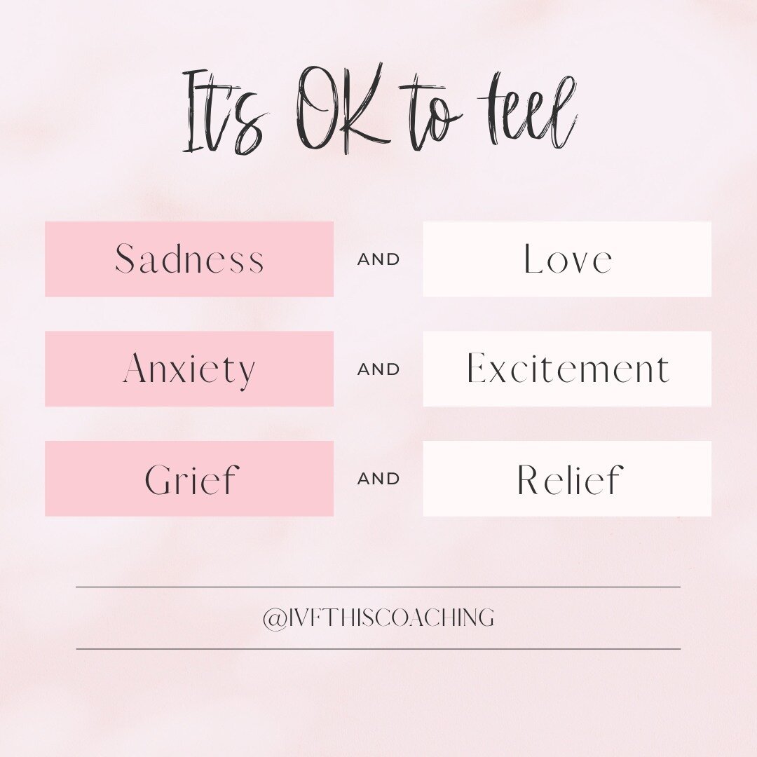 We don&rsquo;t usually feel only one emotion at a time.⁠
 ⁠
➡️ After our failed transfer, I felt sadness AND love.⁠
➡️ Going into a cycle, we can often feel anxiety AND excitement.⁠
➡️ When a loved one who has been sick for a long time passes, we can