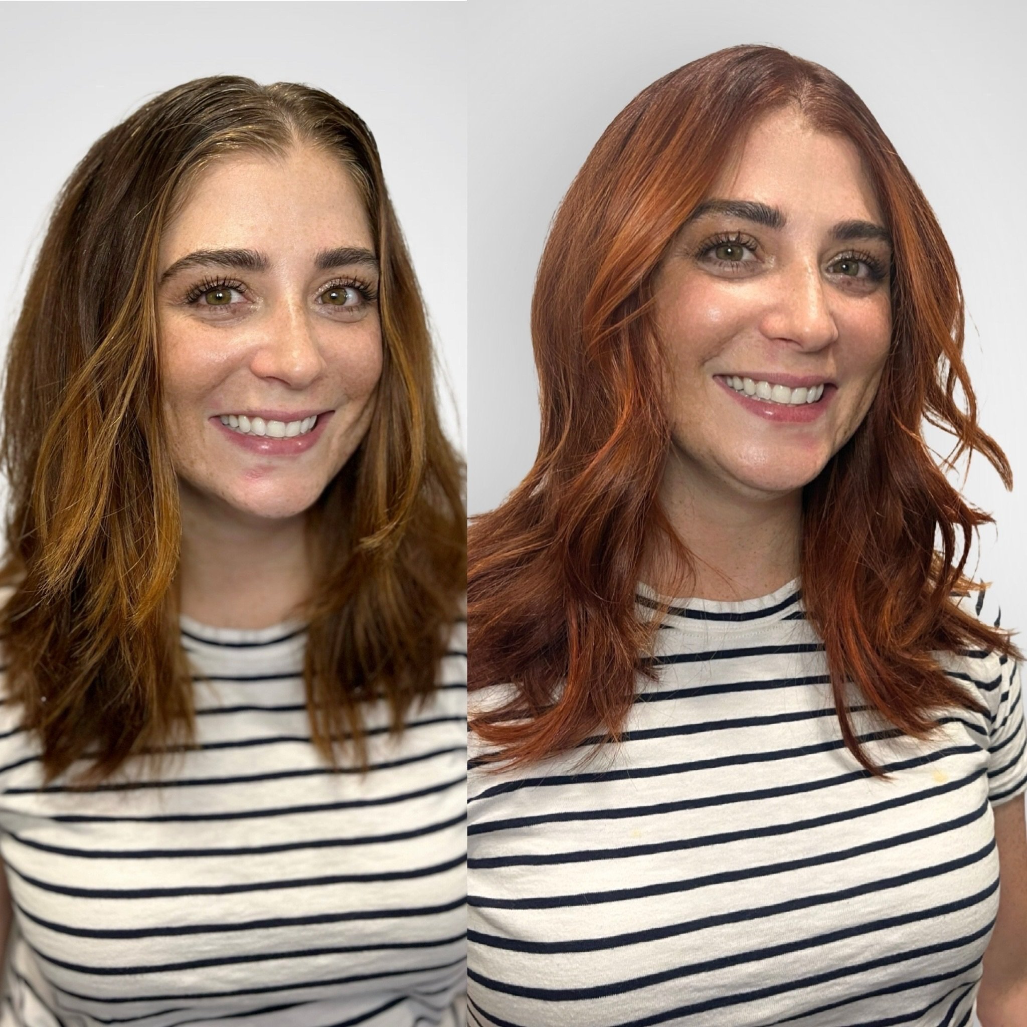 We love a before and after! Here&rsquo;s a summery copper glow up to get your weekend started. Where&rsquo;s your favorite place to go show off a new look after leaving my chair?

#hairinspo #hairinspiration #summerhair #copperhair #beforeandafter #c