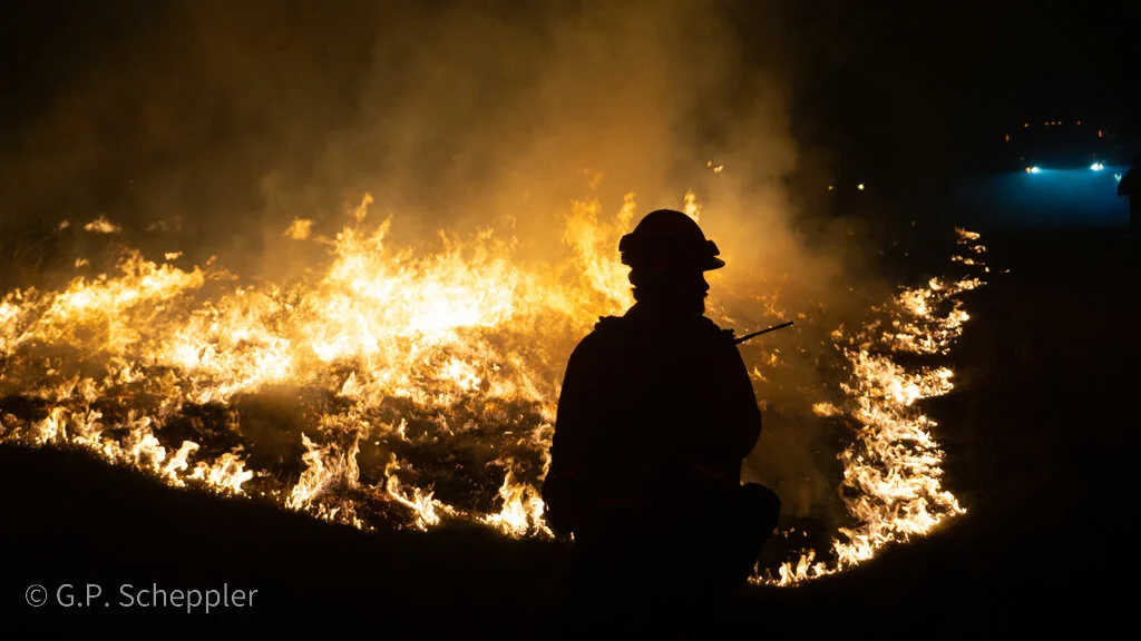 Kern Valley Inter Agency Hot Shots Crew clear a burn line along Chotoni Coast Dairies Ridge. This is the tip of the spear in the battle to save Davenport being waged by the Bureau of Land Management & Cal Fire. This crew is made up of Cal Fire Crew 2